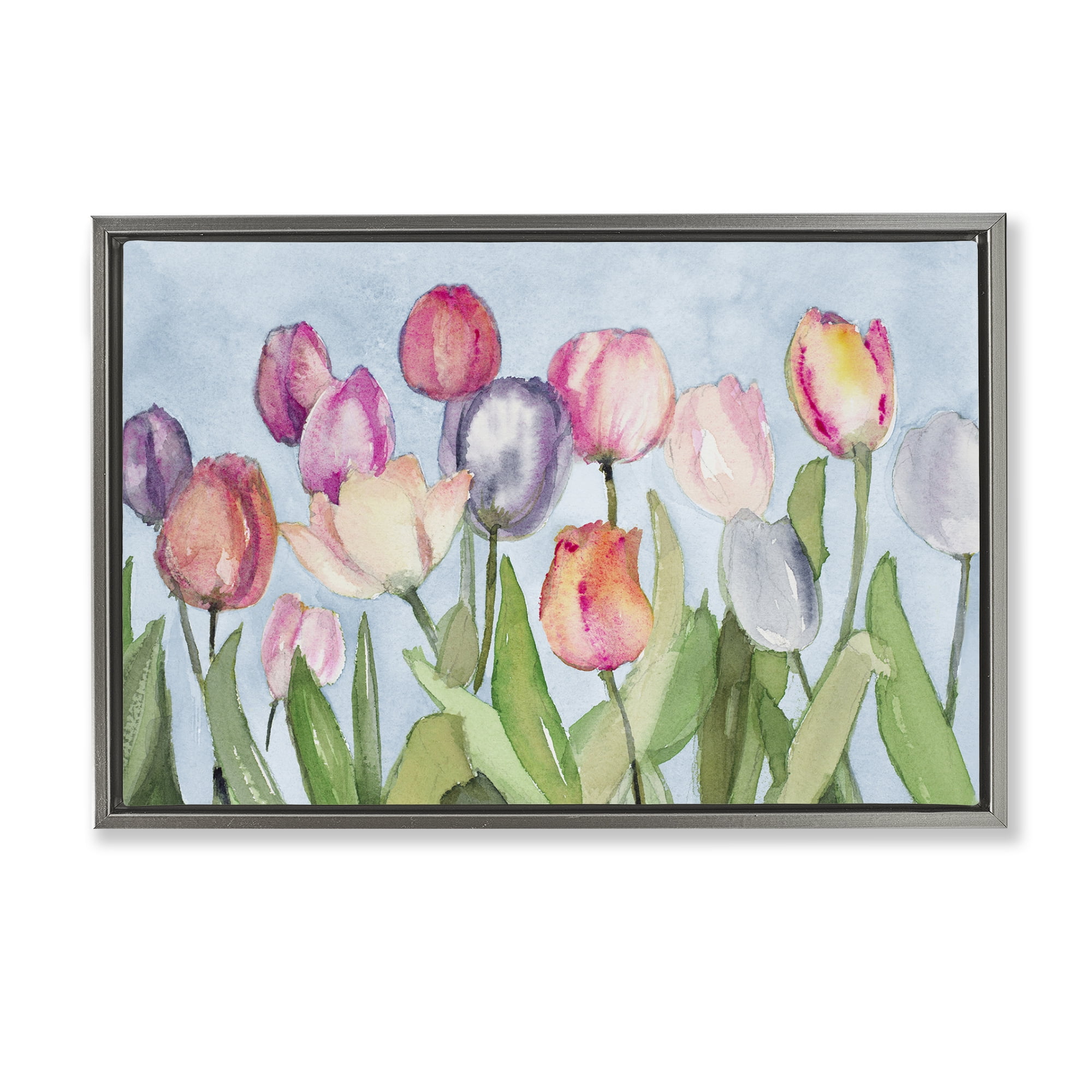 Stupell Industries Soft Tulip Field Plants & Flowers Painting Gray Floater Framed Canvas Art Print Wall Art, 31 x 21