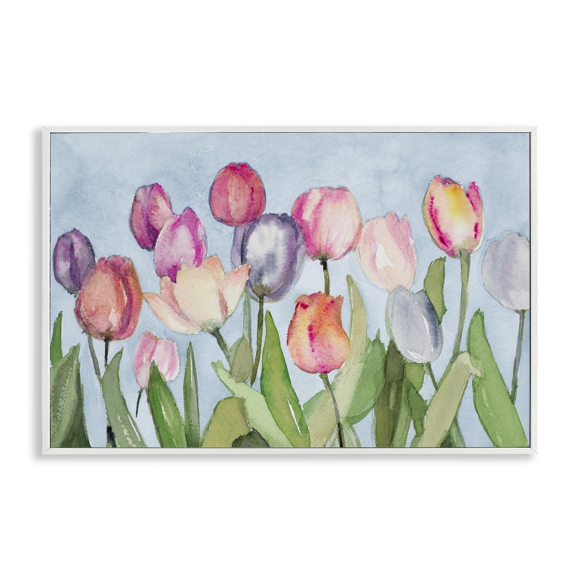 Stupell Industries Soft Tulip Field Plants & Flowers Painting White Framed Art Print Wall Art, 24 x 16