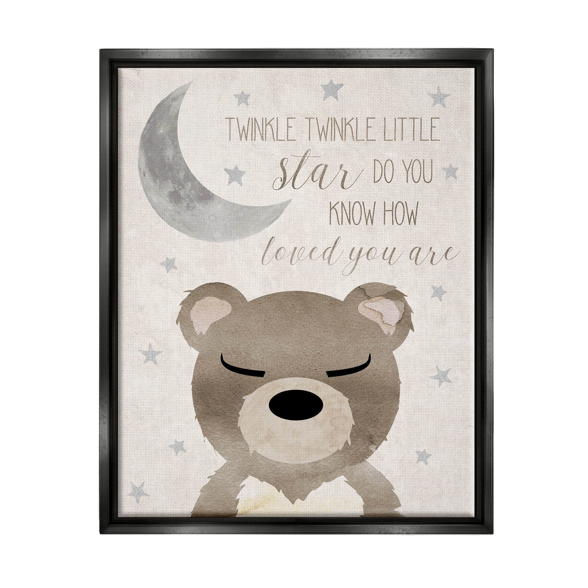 Stupell Industries Soft Twinkle Song Bear Landscape Painting Black Floater Framed Canvas Art Print Wall Art, 25 x 31
