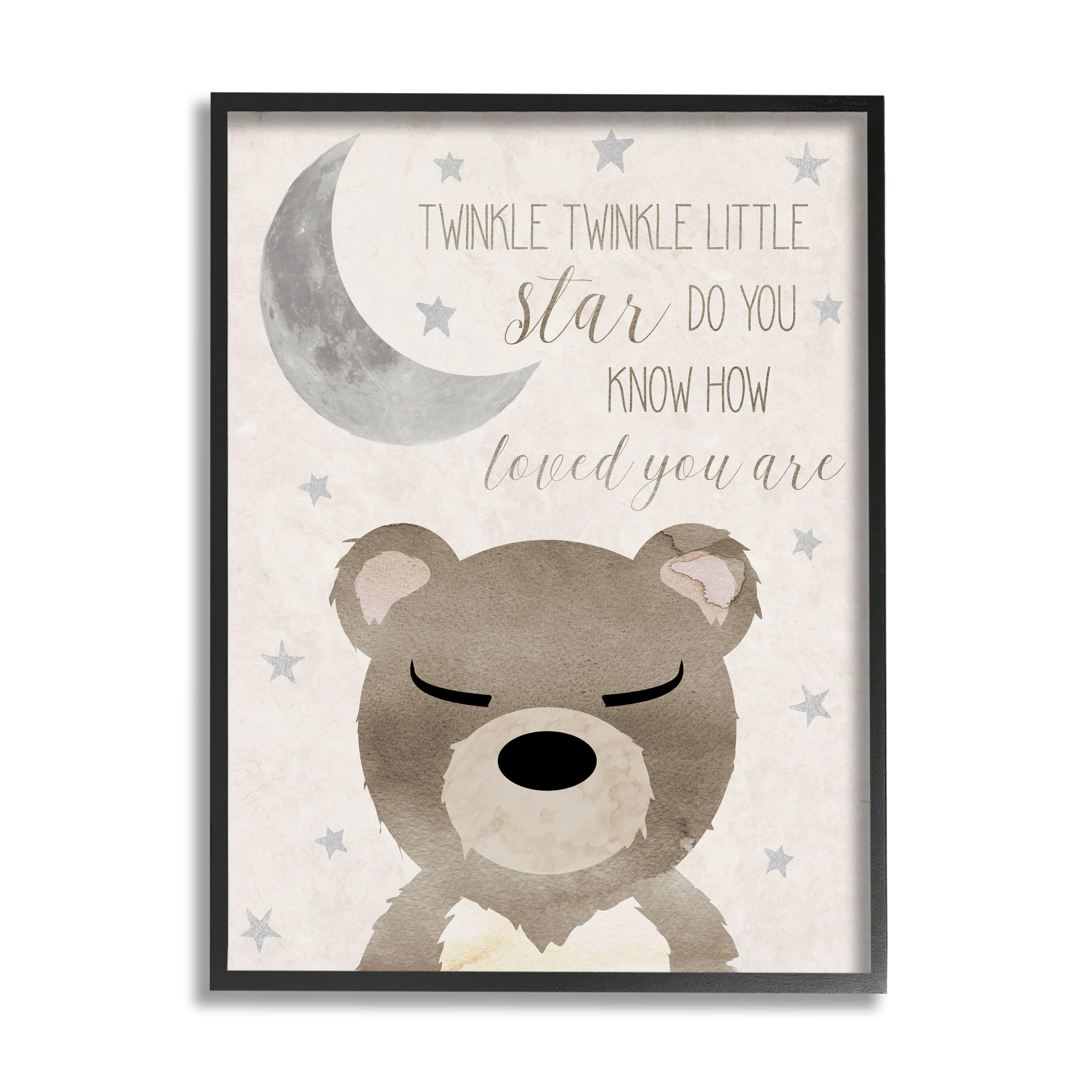 Stupell Industries Soft Twinkle Song Bear Landscape Painting Black Framed Art Print Wall Art, 16 x 20