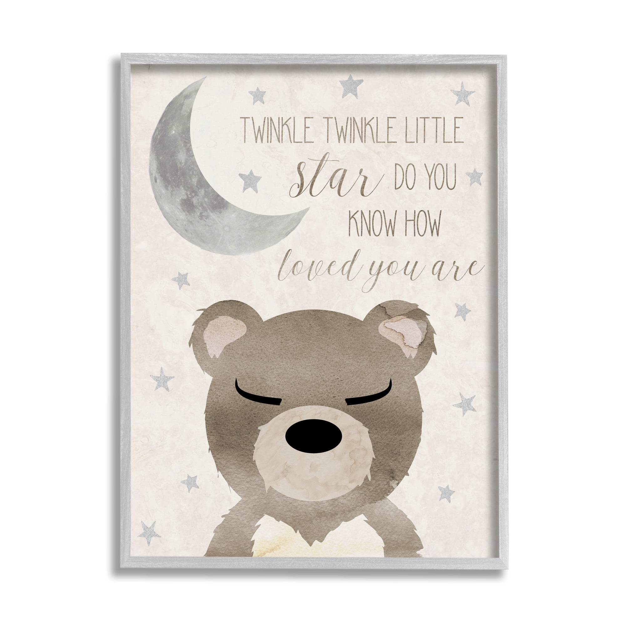 Stupell Industries Soft Twinkle Song Bear Landscape Painting Gray Framed Art Print Wall Art, 24 x 30