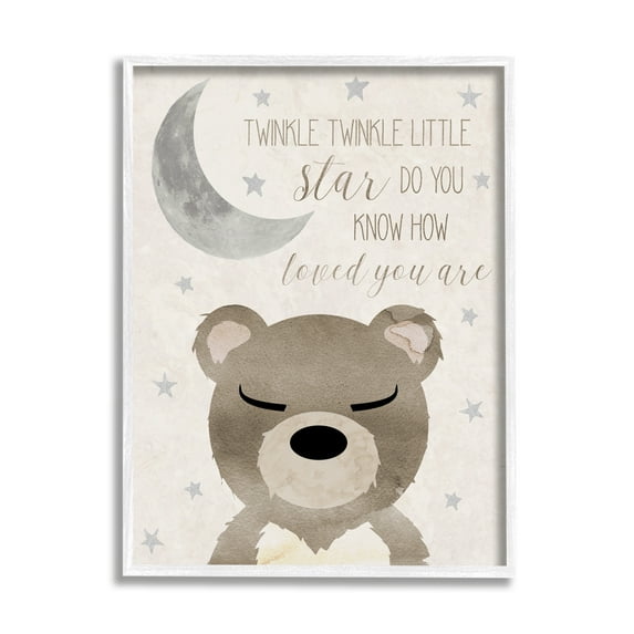Stupell Industries Soft Twinkle Song Bear Landscape Painting White Framed Art Print Wall Art, 11 x 14