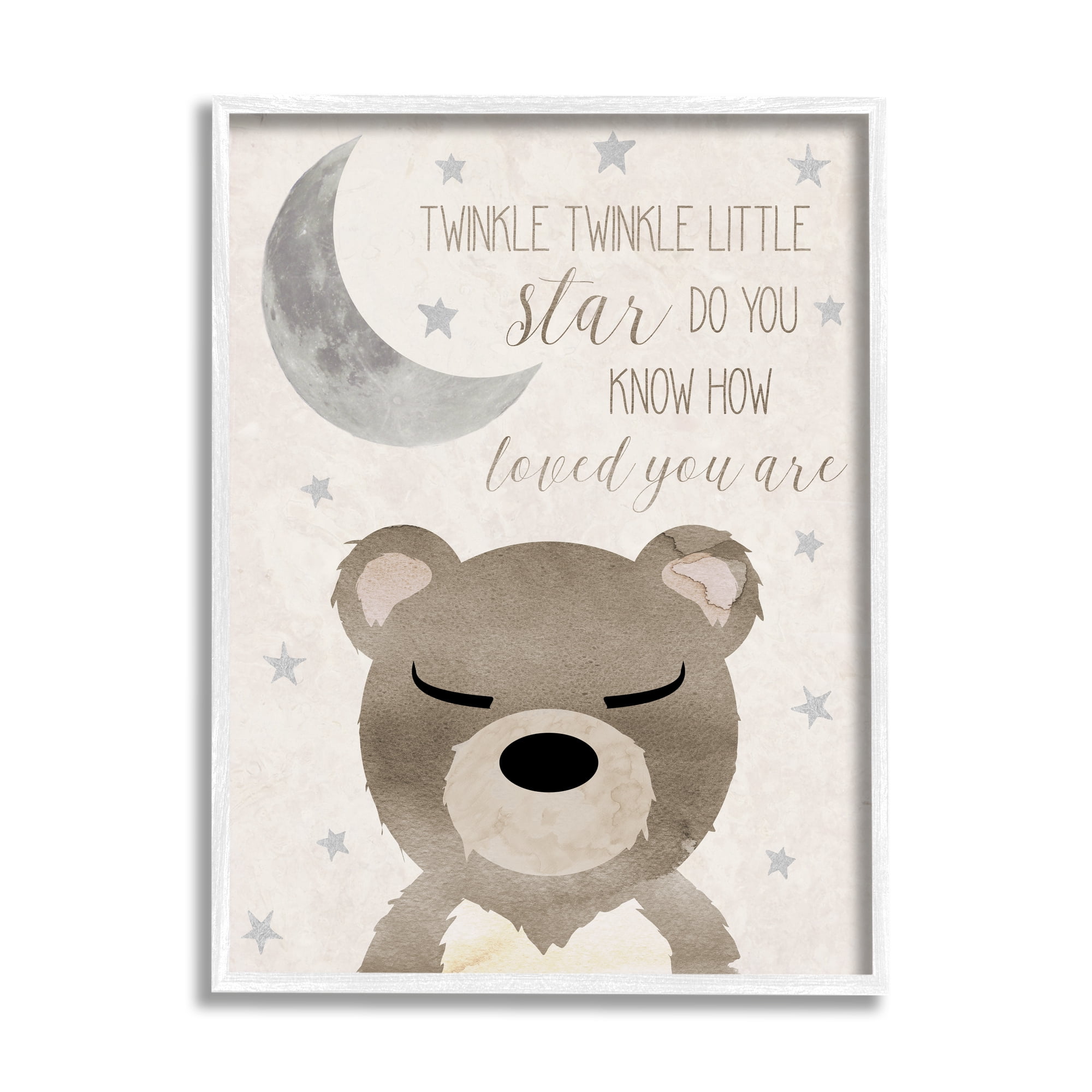 Stupell Industries Soft Twinkle Song Bear Landscape Painting White Framed Art Print Wall Art, 16 x 20