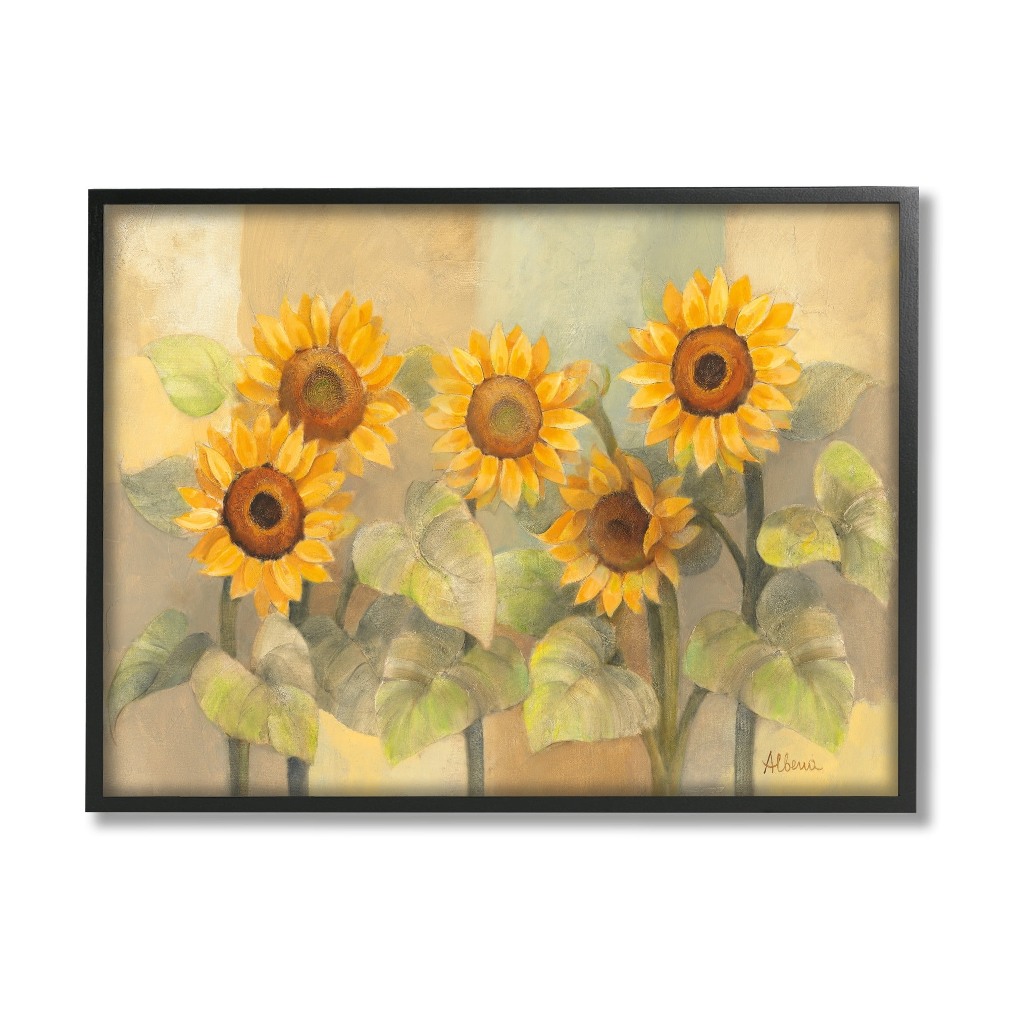 Stupell Industries Soft Vintage Sunflower Floral Field Yellow Green Black Framed by Albena Hristova