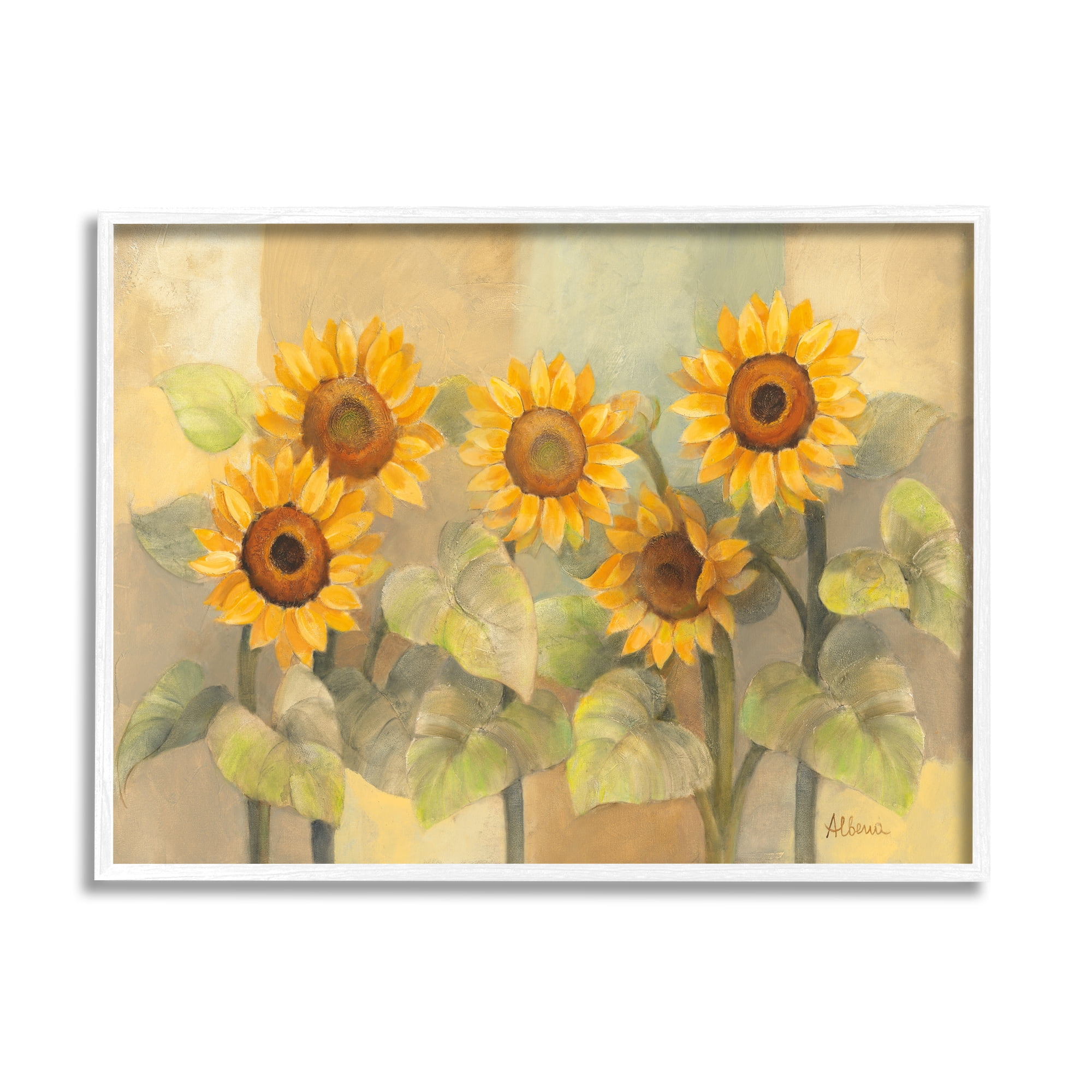 Stupell Industries Soft Vintage Sunflower Floral Field Yellow Green Painting Framed Art Print Wall Art, 14x11, By Albena Hristova
