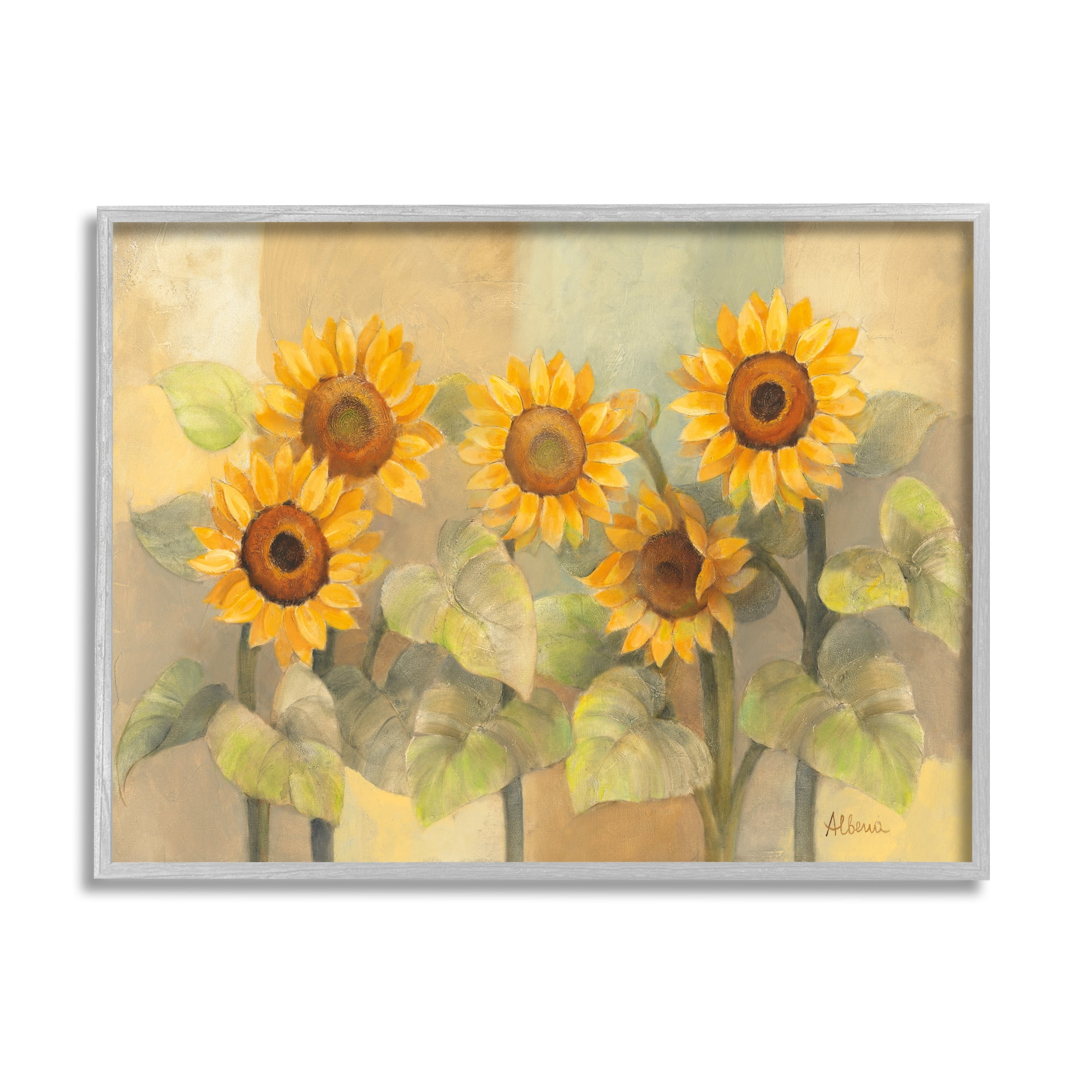 Stupell Industries Soft Vintage Sunflower Floral Field Yellow Green Painting Framed Art Print Wall Art, 30x24, By Albena Hristova