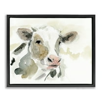 Stupell Industries Soft Watercolor Cow Animals & Insects Painting Black Floater Framed Canvas Art Print Wall Art, 21 x 17