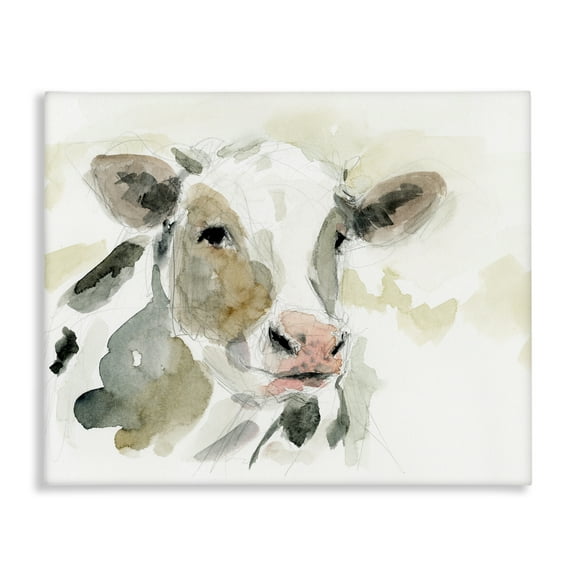 Stupell Industries Soft Watercolor Cow Animals & Insects Painting Gallery Wrapped Canvas Art Print Wall Art, 20 x 16