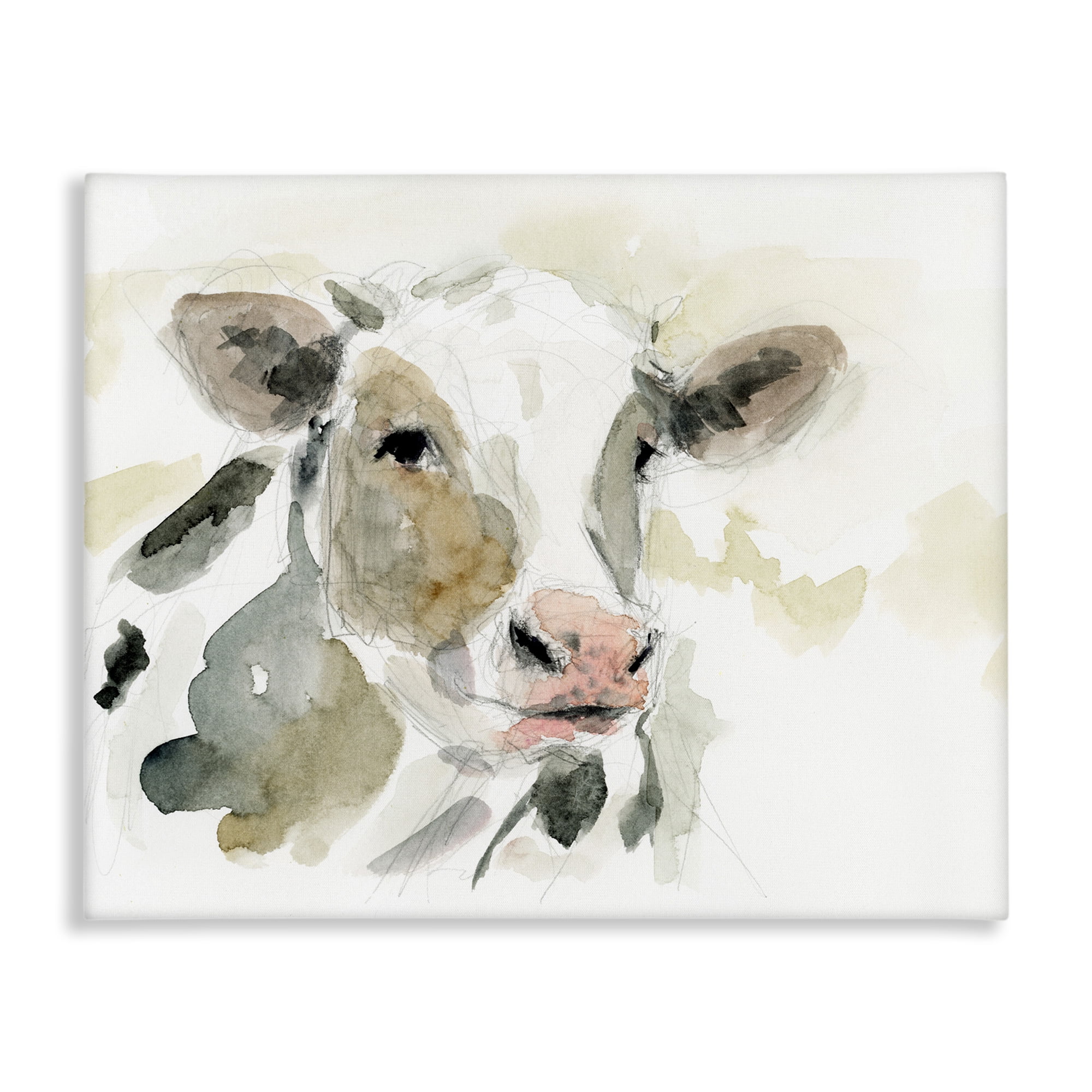 Stupell Industries Soft Watercolor Cow Animals & Insects Painting Gallery Wrapped Canvas Art Print Wall Art, 30 x 24