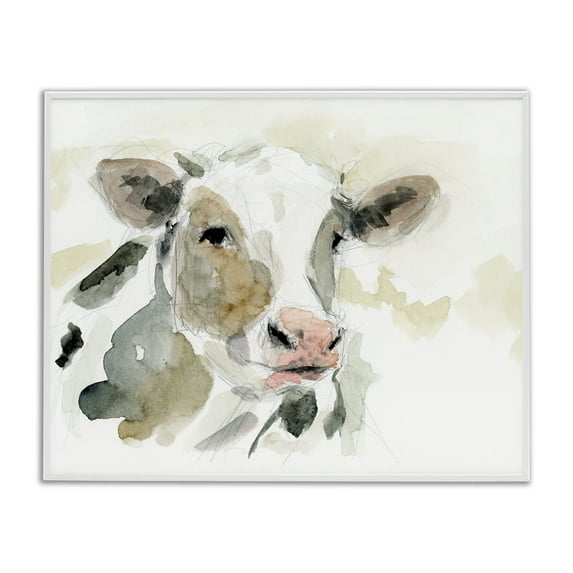 Stupell Industries Soft Watercolor Cow Animals & Insects Painting White Framed Art Print Wall Art, 20 x 16