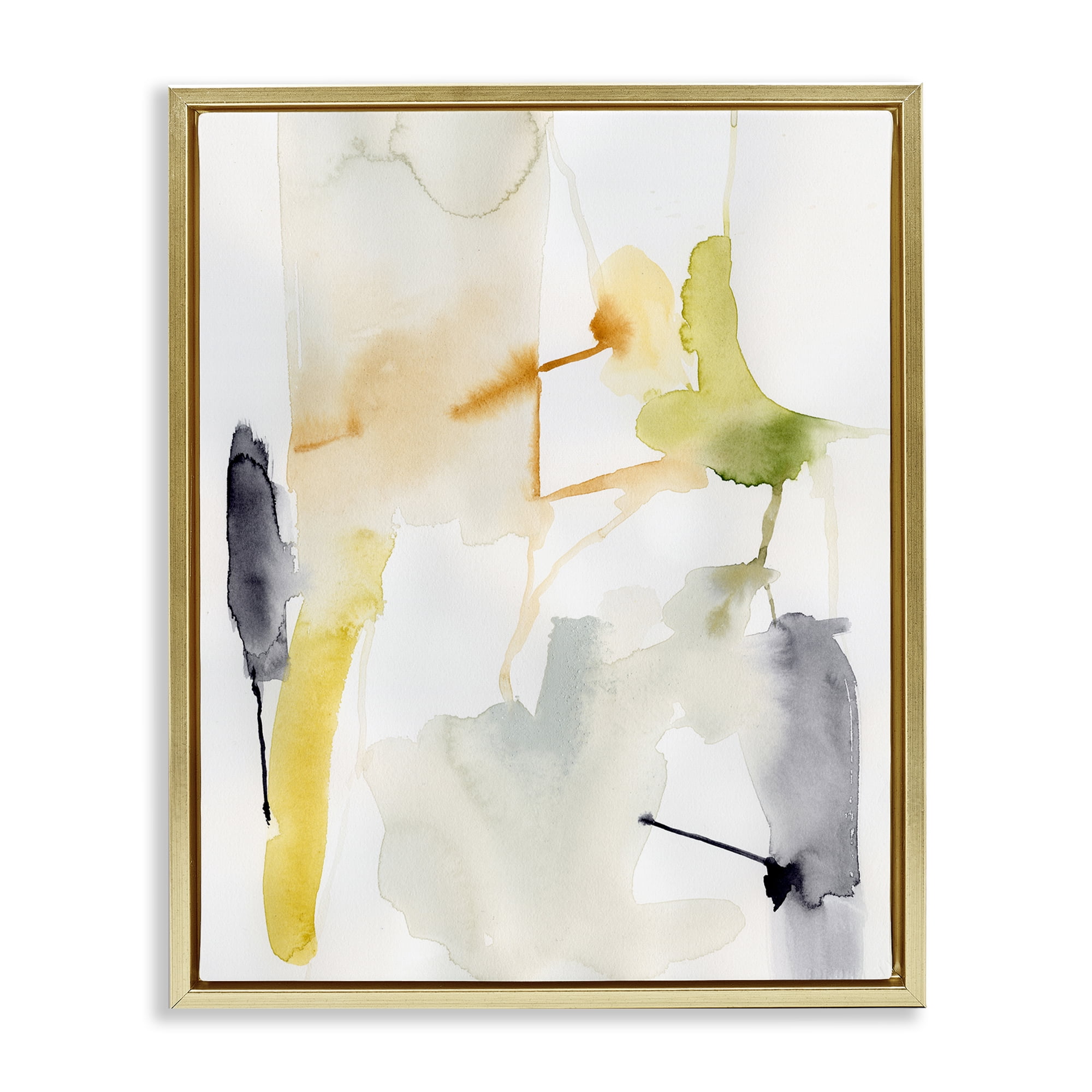 Stupell Industries Soft Watercolor Splashes Abstract Painting Gold Floater Framed Canvas Art Print Wall Art, 17 x 21