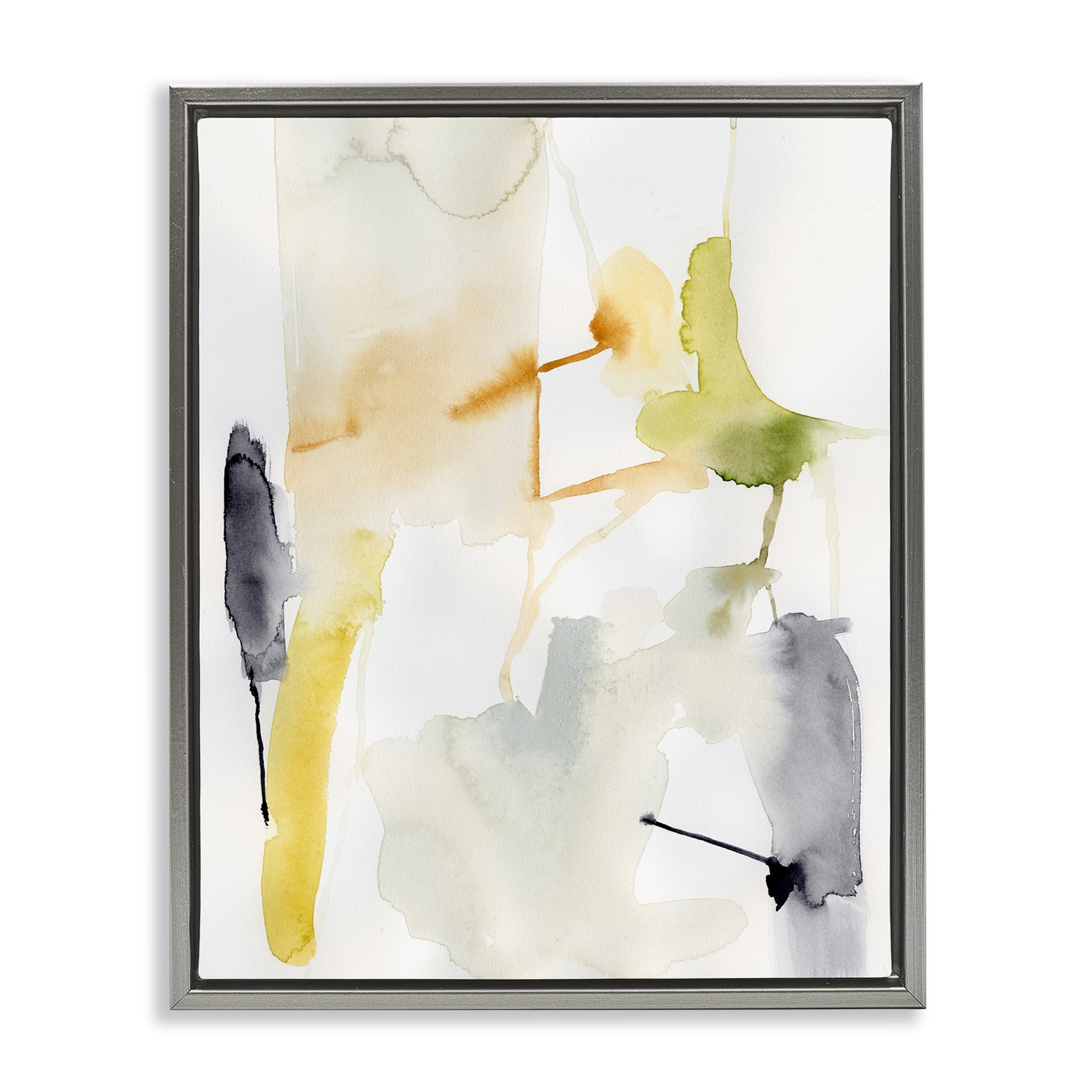 Stupell Industries Soft Watercolor Splashes Abstract Painting Gray Floater Framed Canvas Art Print Wall Art, 25 x 31