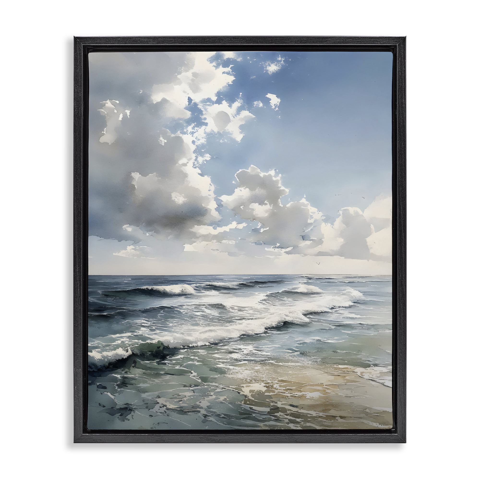 Stupell Industries Soft Waves & Clouds Black Framed Floater Canvas Wall Art, design by Franklyn Gregory