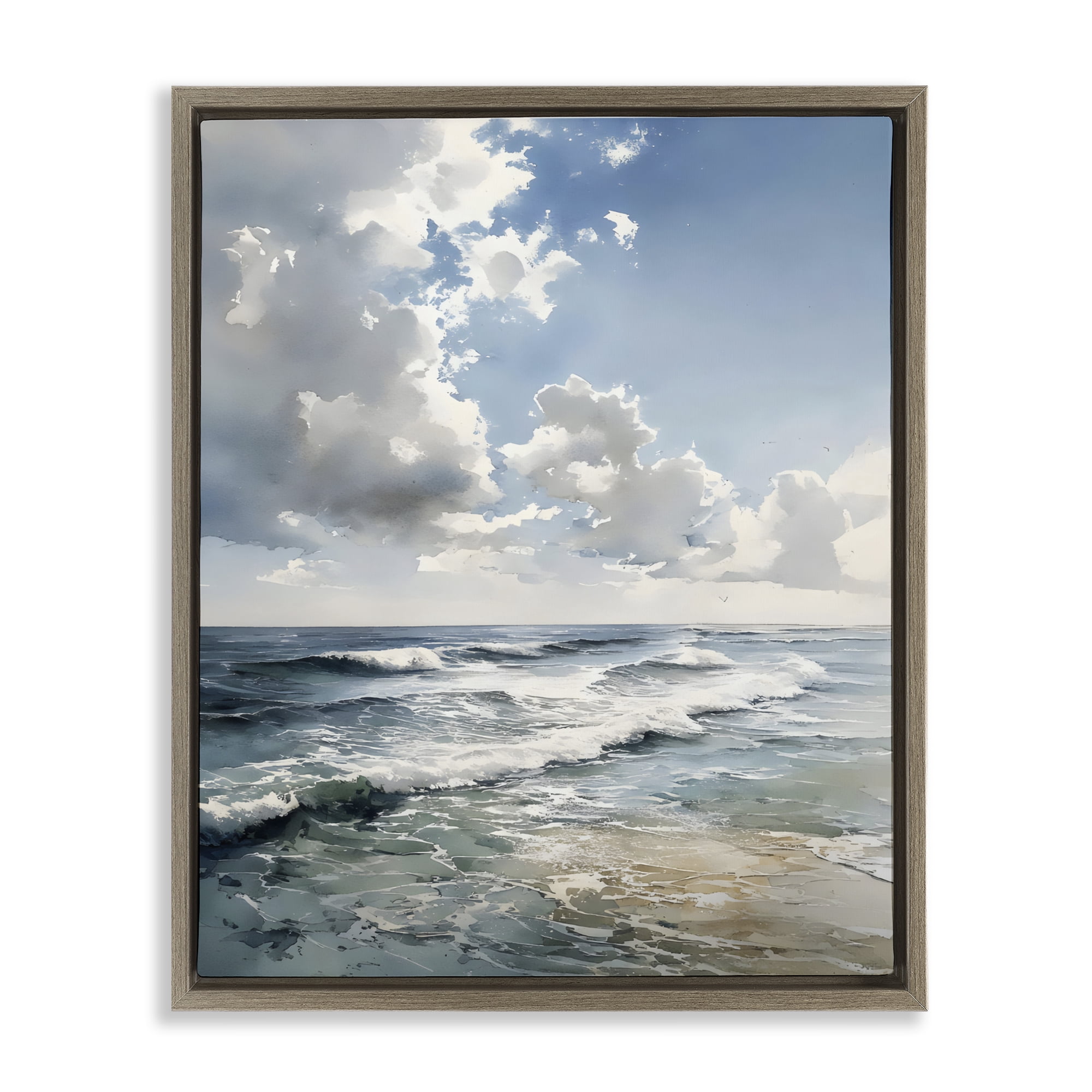 Stupell Industries Soft Waves & Clouds Brown Framed Floater Canvas Wall Art, design by Franklyn Gregory