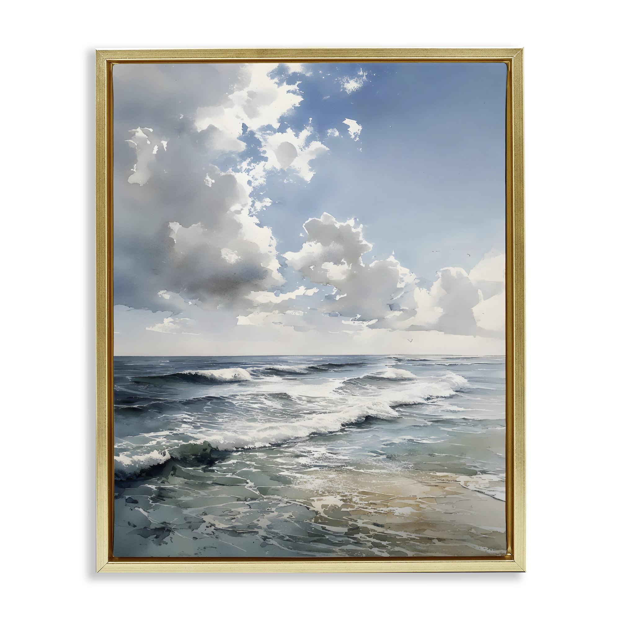 Stupell Industries Soft Waves & Clouds Gold Framed Floater Canvas Wall Art, design by Franklyn Gregory