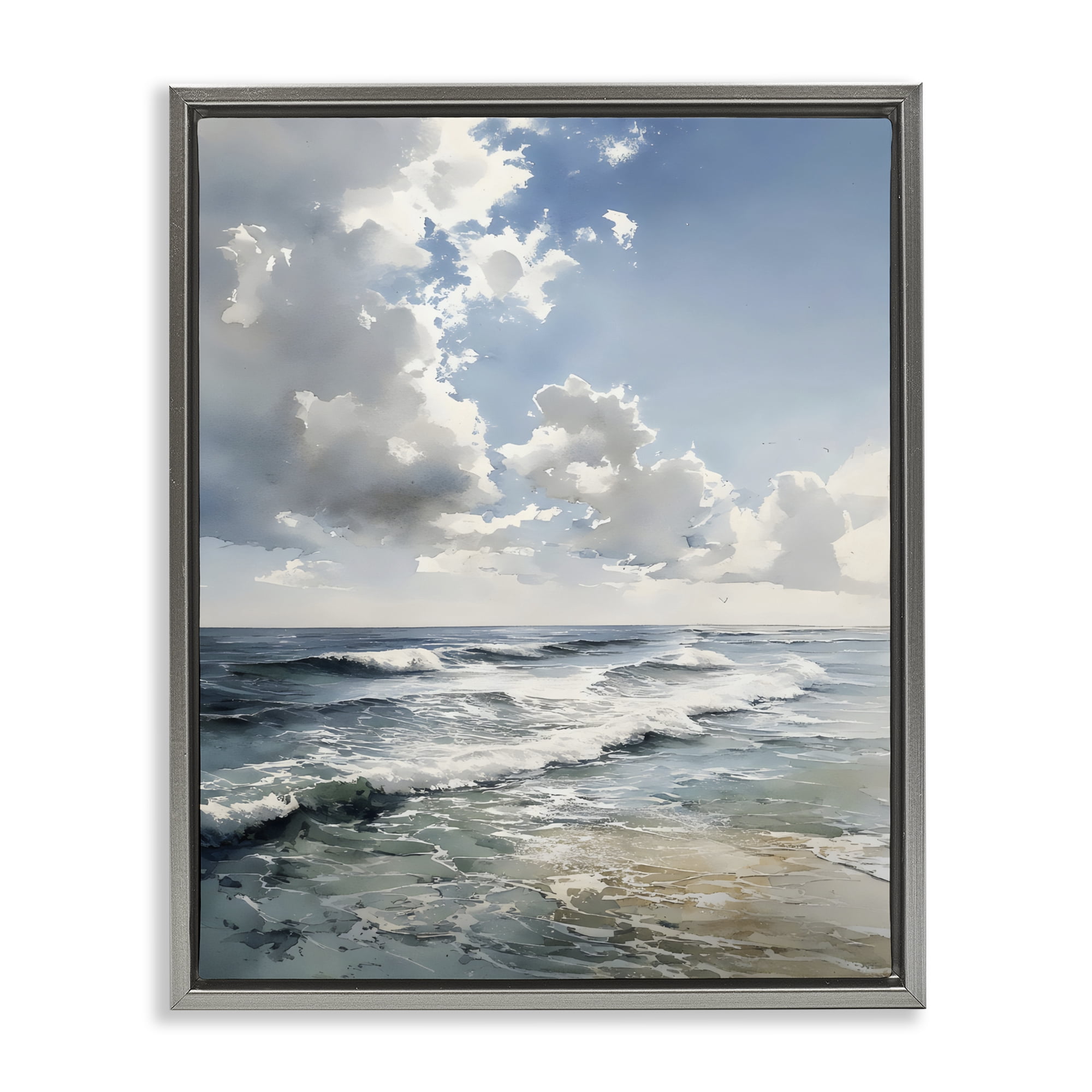 Stupell Industries Soft Waves & Clouds Gray Framed Floater Canvas Wall Art, design by Franklyn Gregory