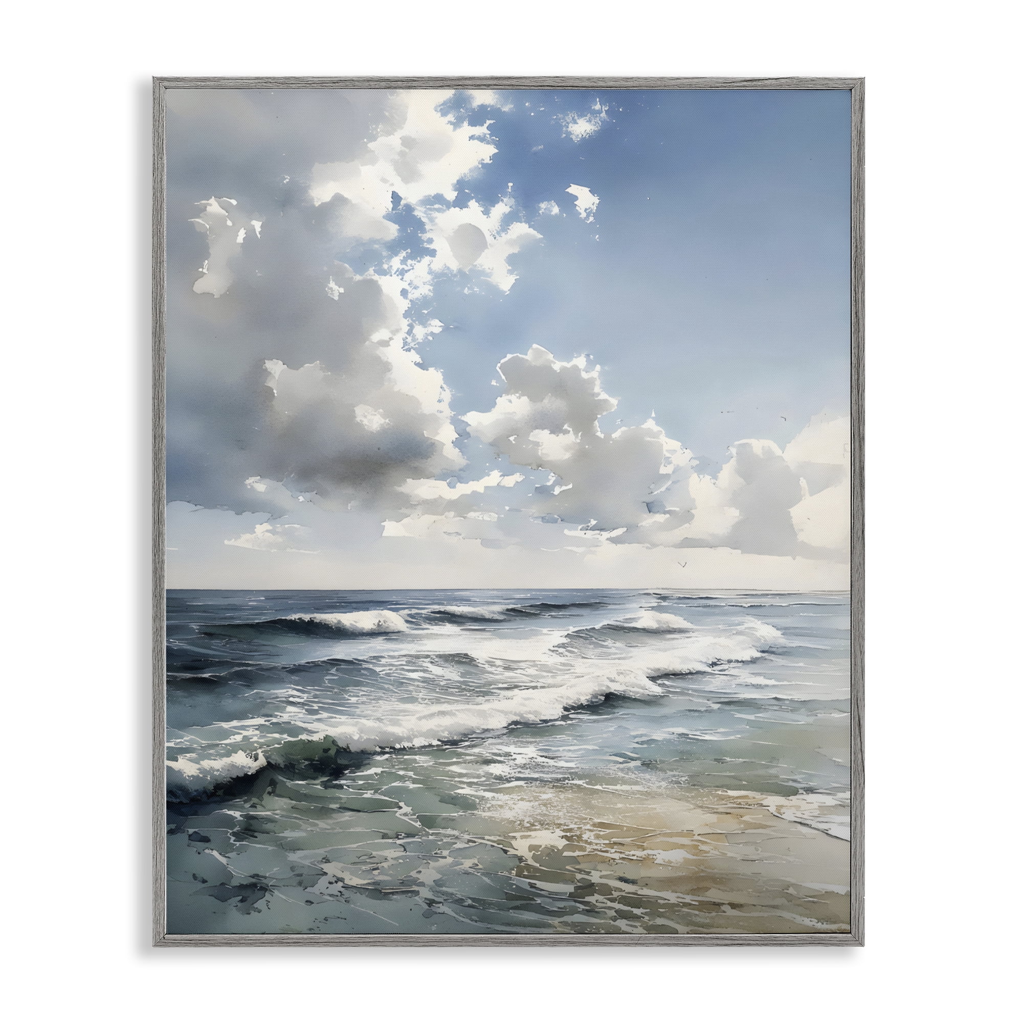 Stupell Industries Soft Waves & Clouds Gray Framed Giclee Art, design by Franklyn Gregory