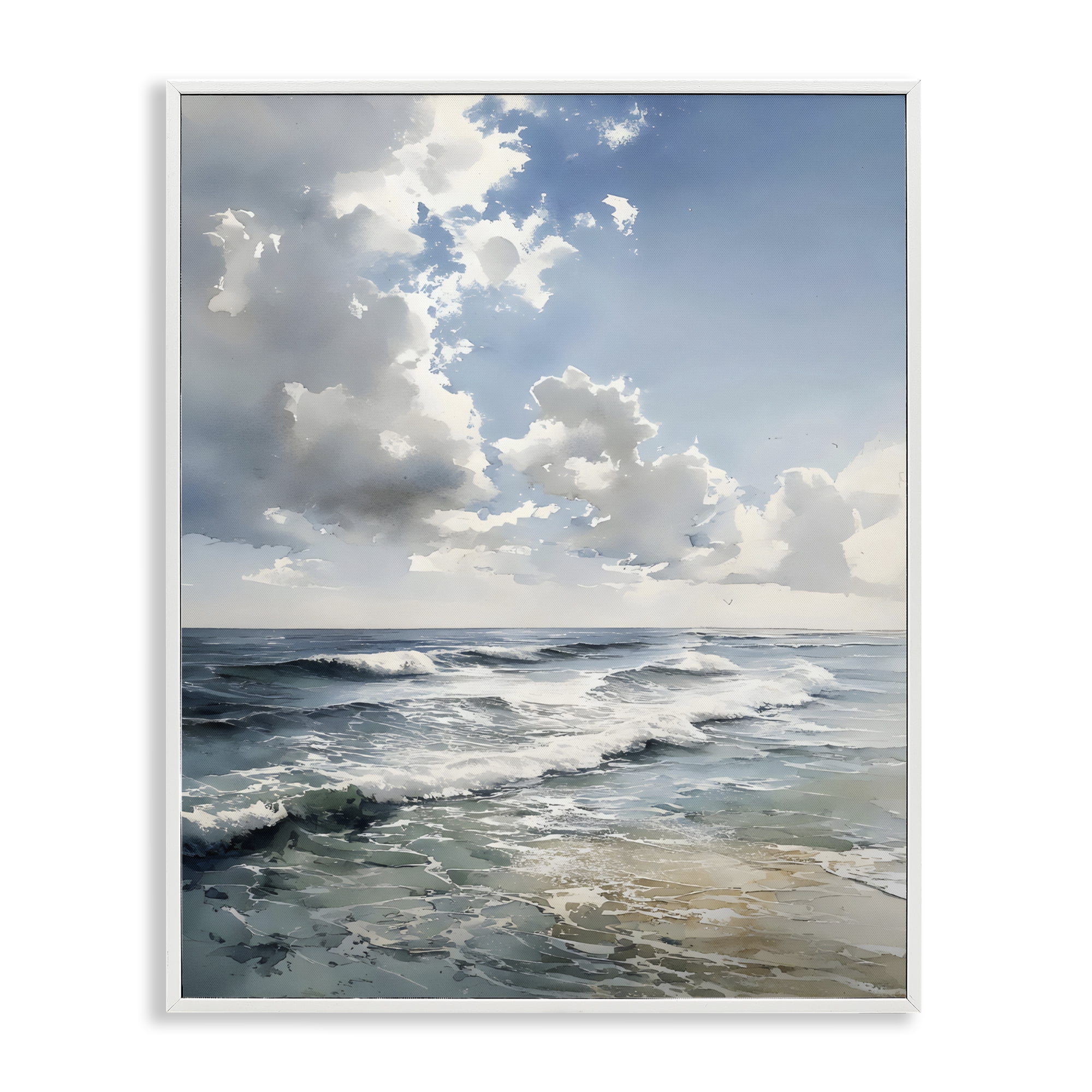 Stupell Industries Soft Waves & Clouds White Framed Giclee Art, design by Franklyn Gregory