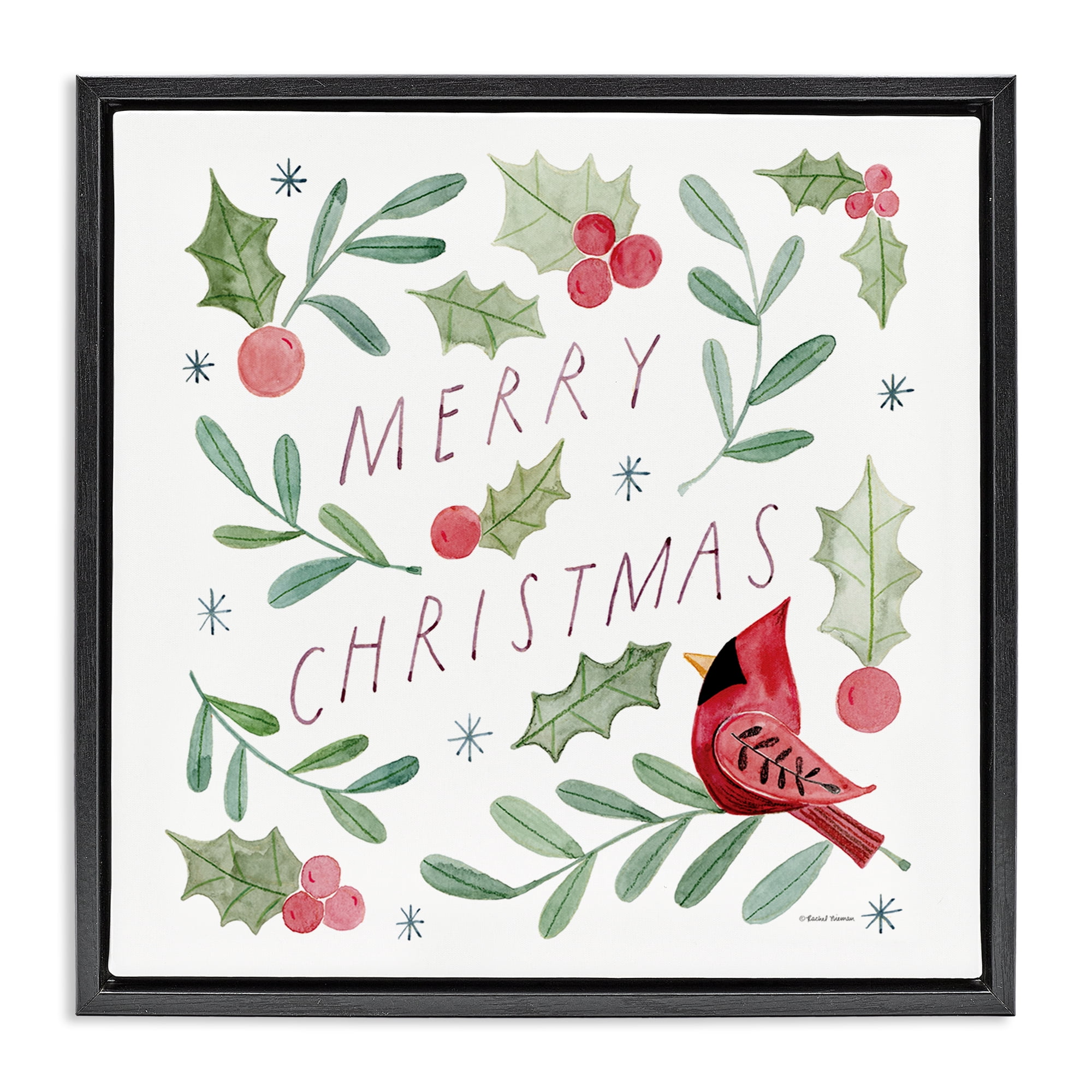 Stupell Industries Soft Whimsical Christmas Holiday Painting Black Floater Framed Canvas Art Prints Wall Art, 18 x 18