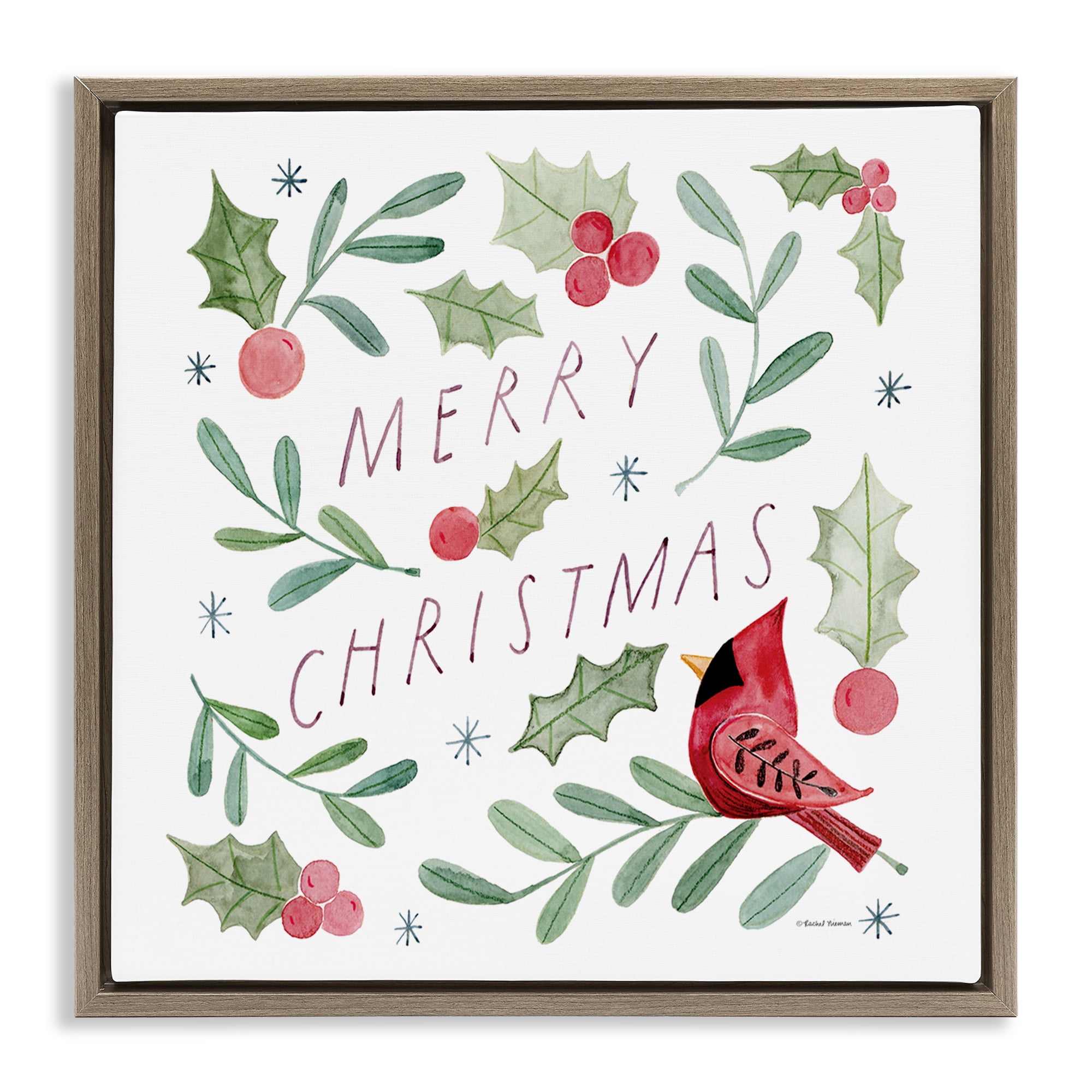 Stupell Industries Soft Whimsical Christmas Holiday Painting Brown Floater Framed Canvas Art Prints Wall Art, 18 x 18