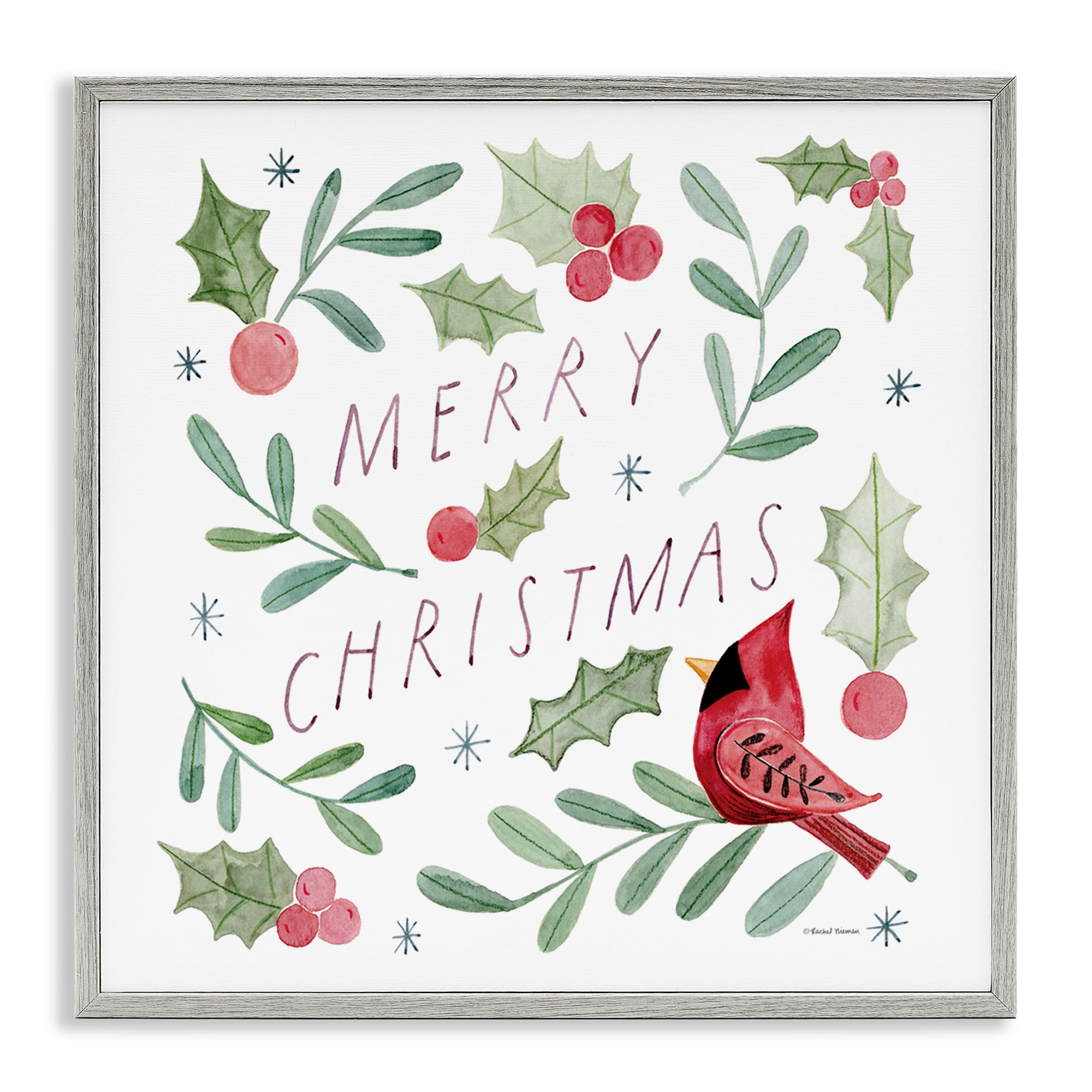 Stupell Industries Soft Whimsical Christmas Holiday Painting Gray Framed Art Prints Wall Art, 24 x 24
