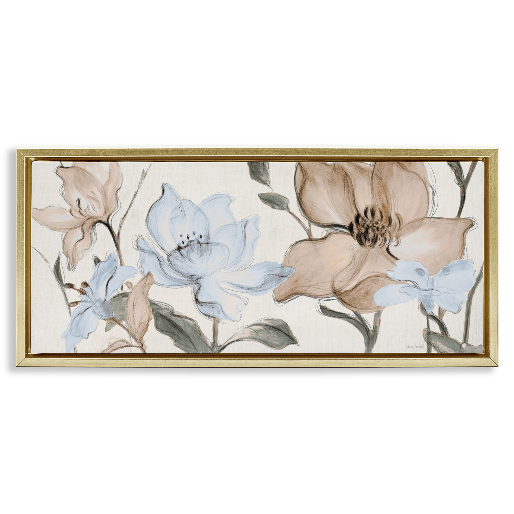 Stupell Industries Soft Whispering Florals Gold Framed Floater Canvas Wall Art, design by Lanie Loreth