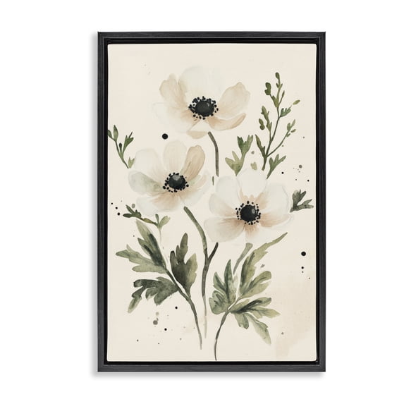 Stupell Industries Traditional Soft White Anemone Floral Black Floating Frame Canvas Art, 21 x 31, by Petals Prints Design