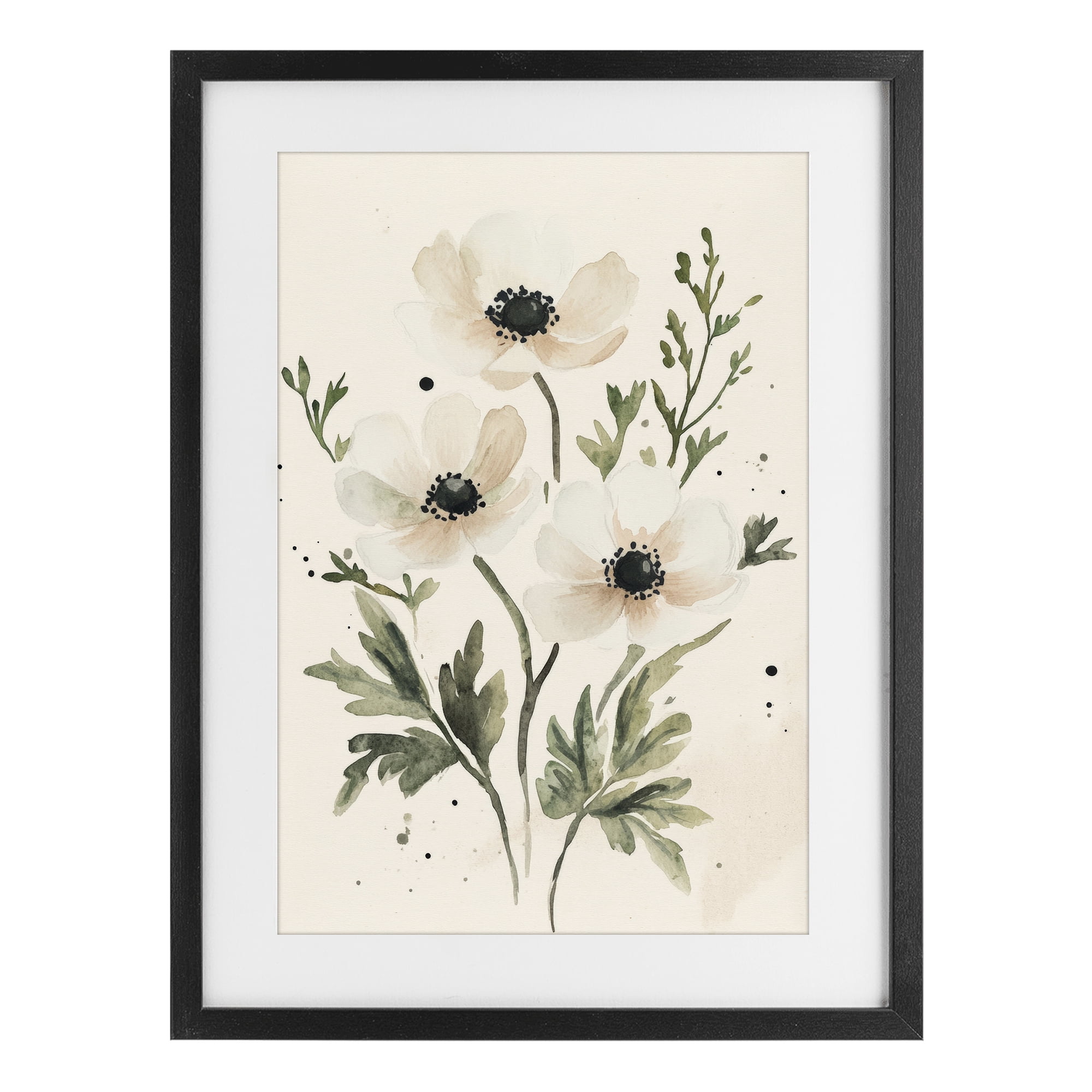 Stupell Industries Soft White Anemone Floral Black Framed Print Under Glass, design by Petal Prints Design