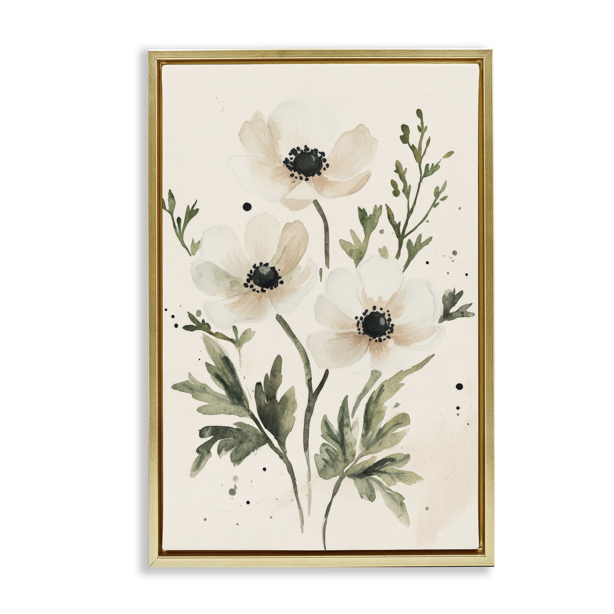 Stupell Industries Soft White Anemone Floral Gold Framed Floater Canvas Wall Art, design by Petal Prints Design
