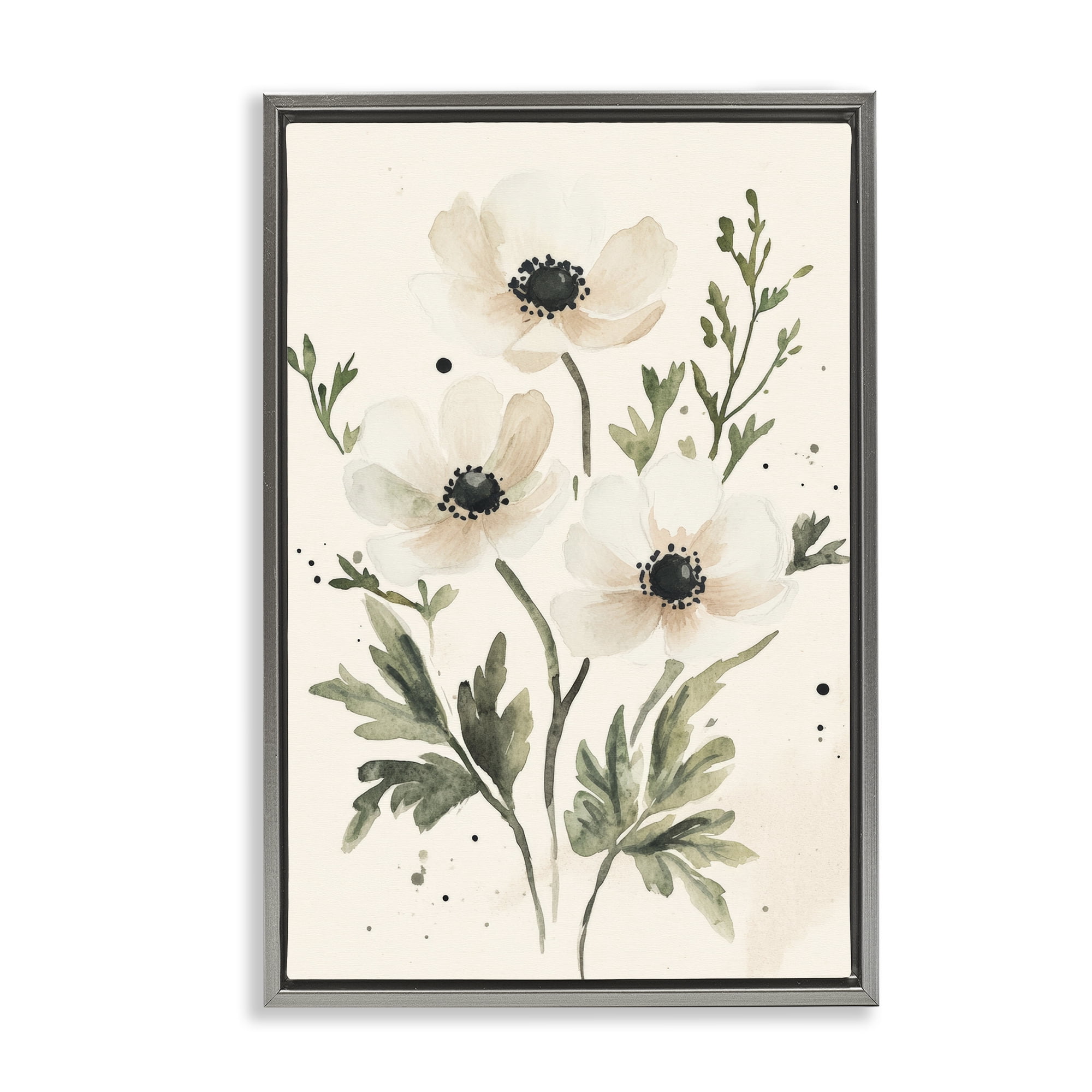 Stupell Industries Soft White Anemone Floral Gray Framed Floater Canvas Wall Art, design by Petal Prints Design