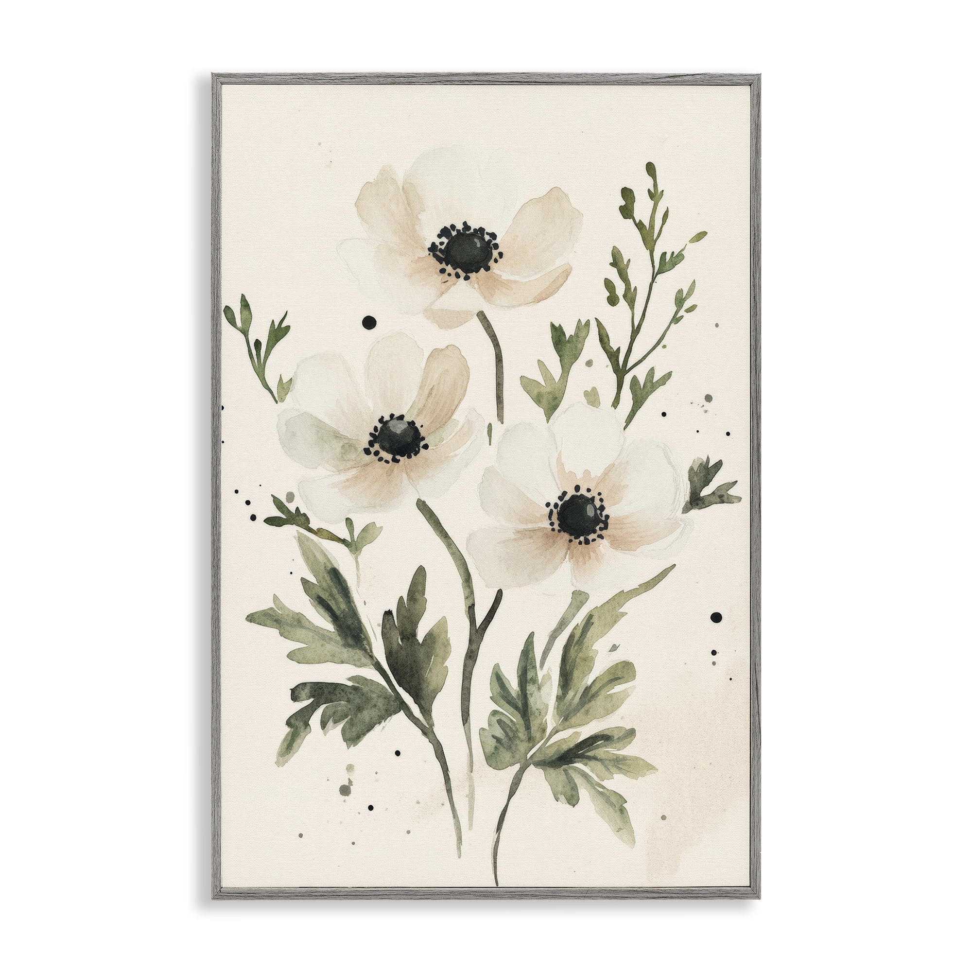 Stupell Industries Soft White Anemone Floral Gray Framed Giclee Art, design by Petal Prints Design