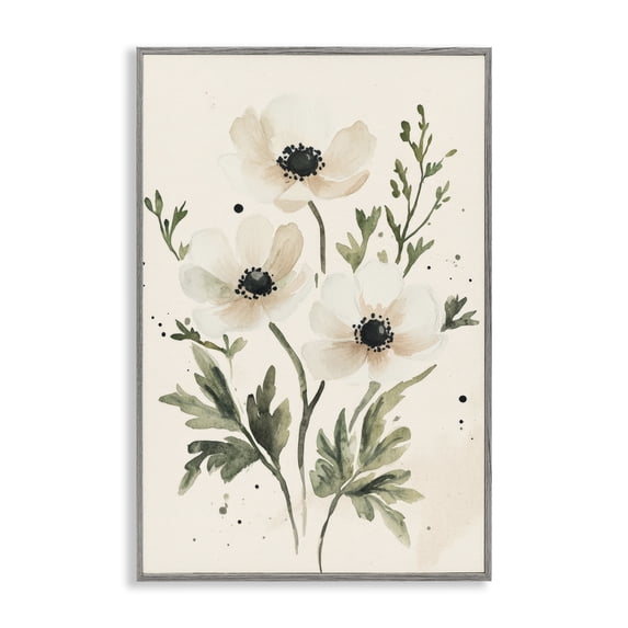 Stupell Industries Traditional Soft White Anemone Floral Gray Framed Giclee Art, 16 x 24, by Petals Prints Design