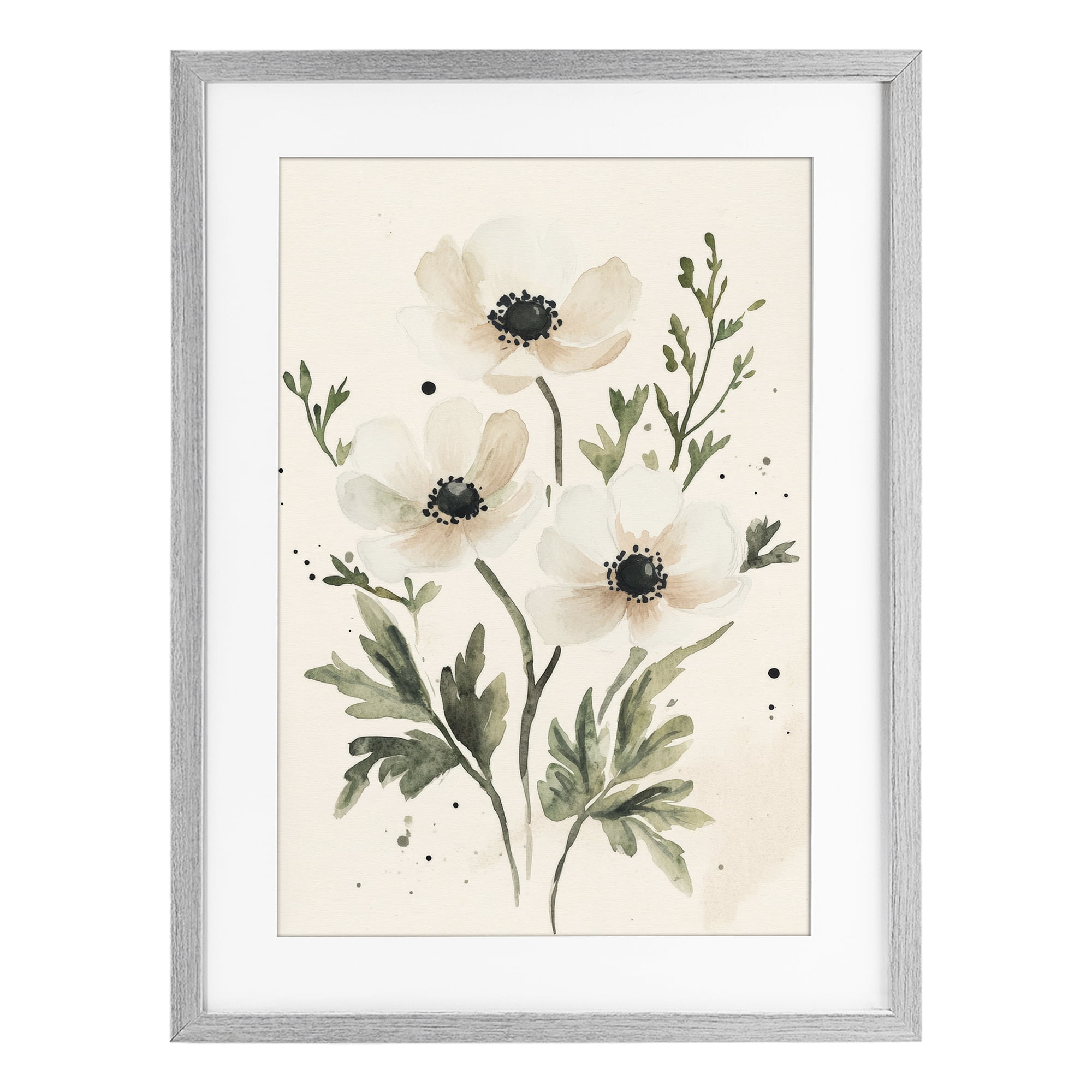Stupell Industries Soft White Anemone Floral Gray Framed Print Under Glass, design by Petal Prints Design