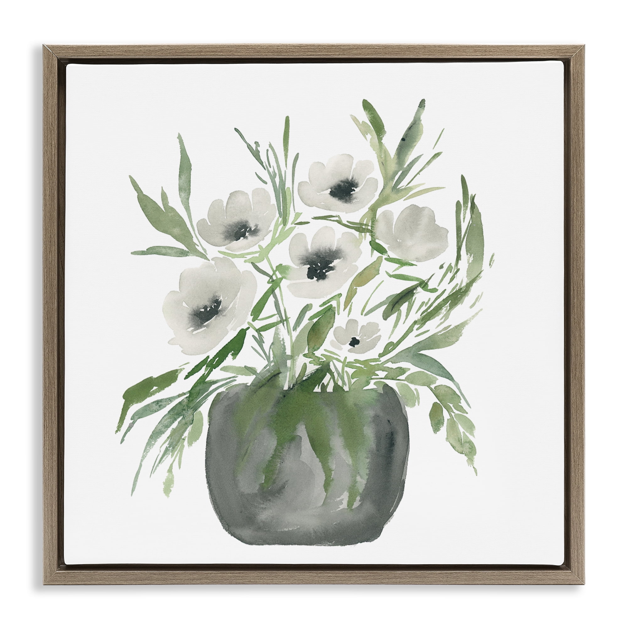 Stupell Industries Soft White Anemones Brown Framed Floater Canvas Wall Art, design by Lucille Price