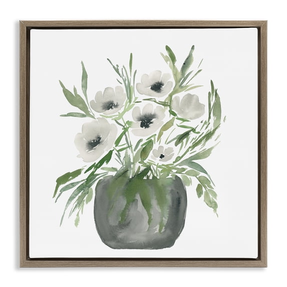 Stupell Industries Shabby Chic Soft White Anemones Brown Floating Frame Canvas Art, 25 x 25, by Lucille Price
