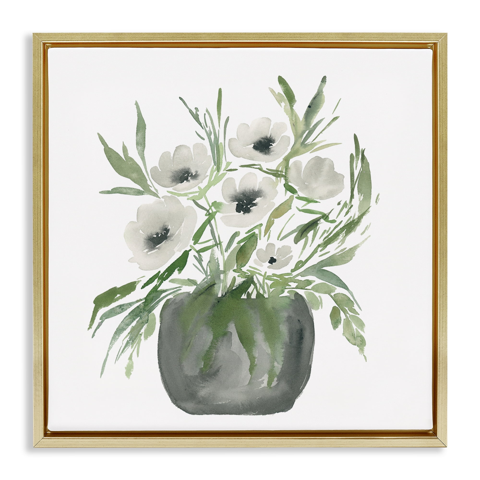 Stupell Industries Soft White Anemones Gold Framed Floater Canvas Wall Art, design by Lucille Price