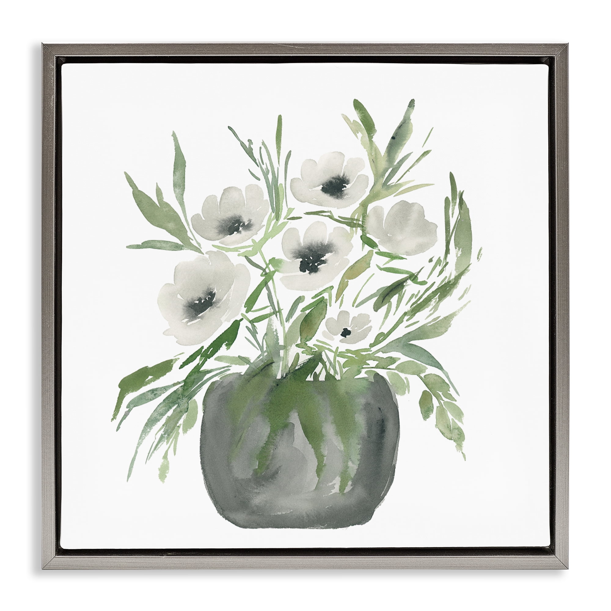 Stupell Industries Soft White Anemones Gray Framed Floater Canvas Wall Art, design by Lucille Price