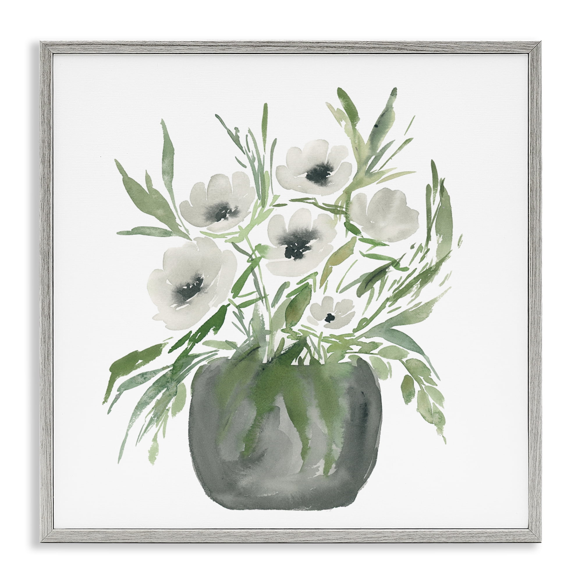 Stupell Industries Soft White Anemones Gray Framed Giclee Art, design by Lucille Price