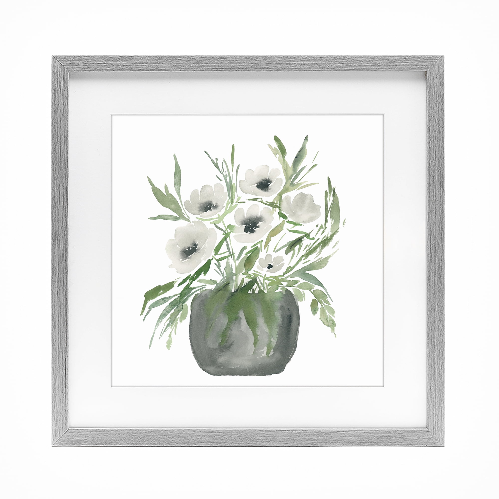 Stupell Industries Soft White Anemones Gray Framed Print Under Glass, design by Lucille Price