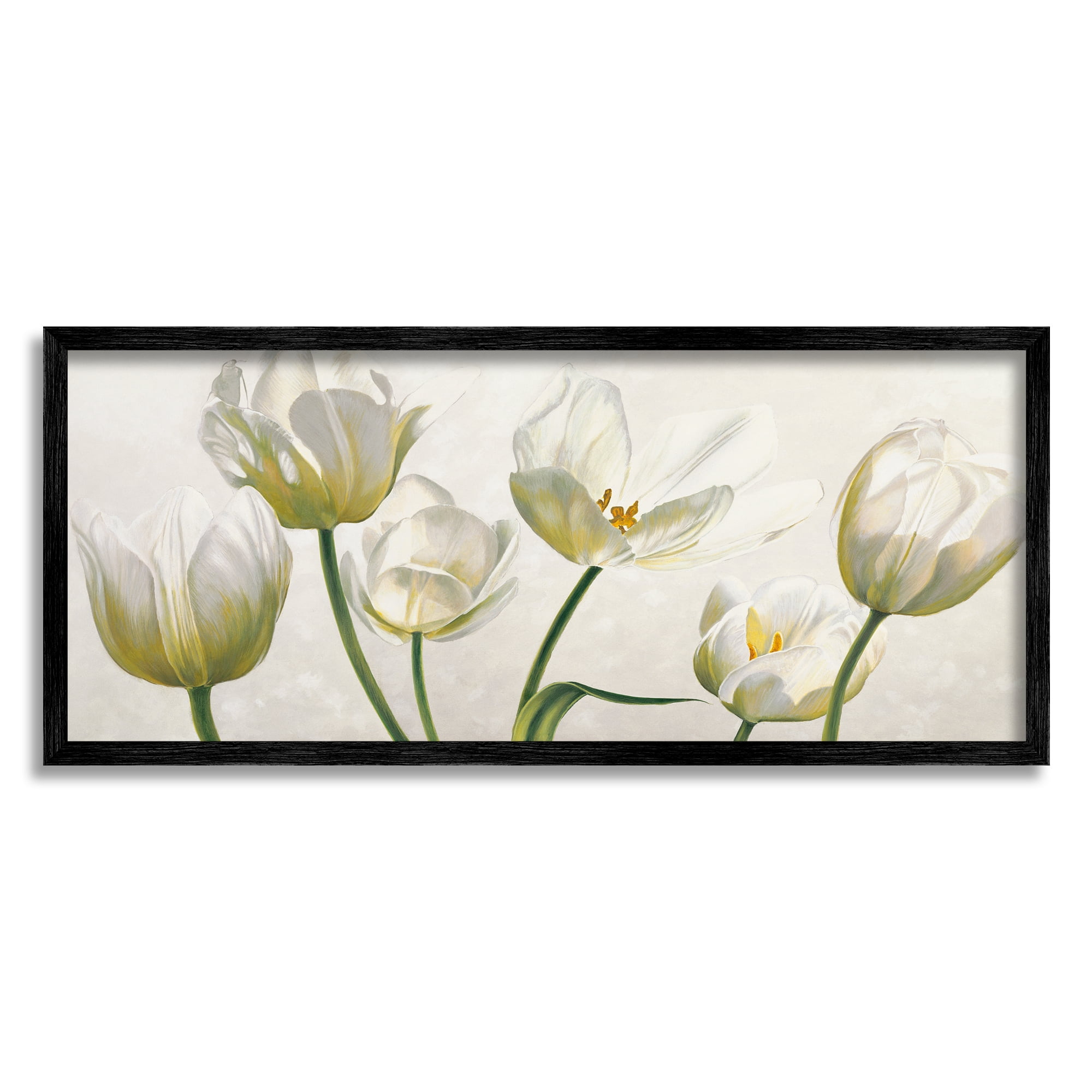 Stupell Industries Soft White Blooming Tulip Petals Floral Details Paintings Black Framed Art Print Wall Art, 13x30, by Eva Barberini