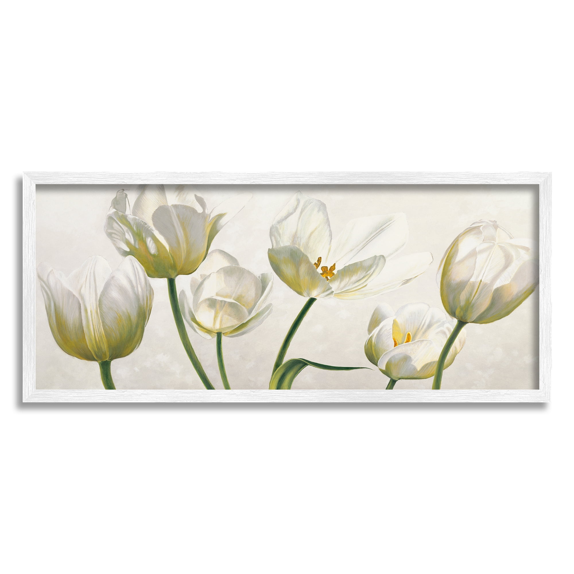 Stupell Industries Soft White Blooming Tulip Petals Floral Details Paintings White Framed Art Print Wall Art, 10x24, by Eva Barberini