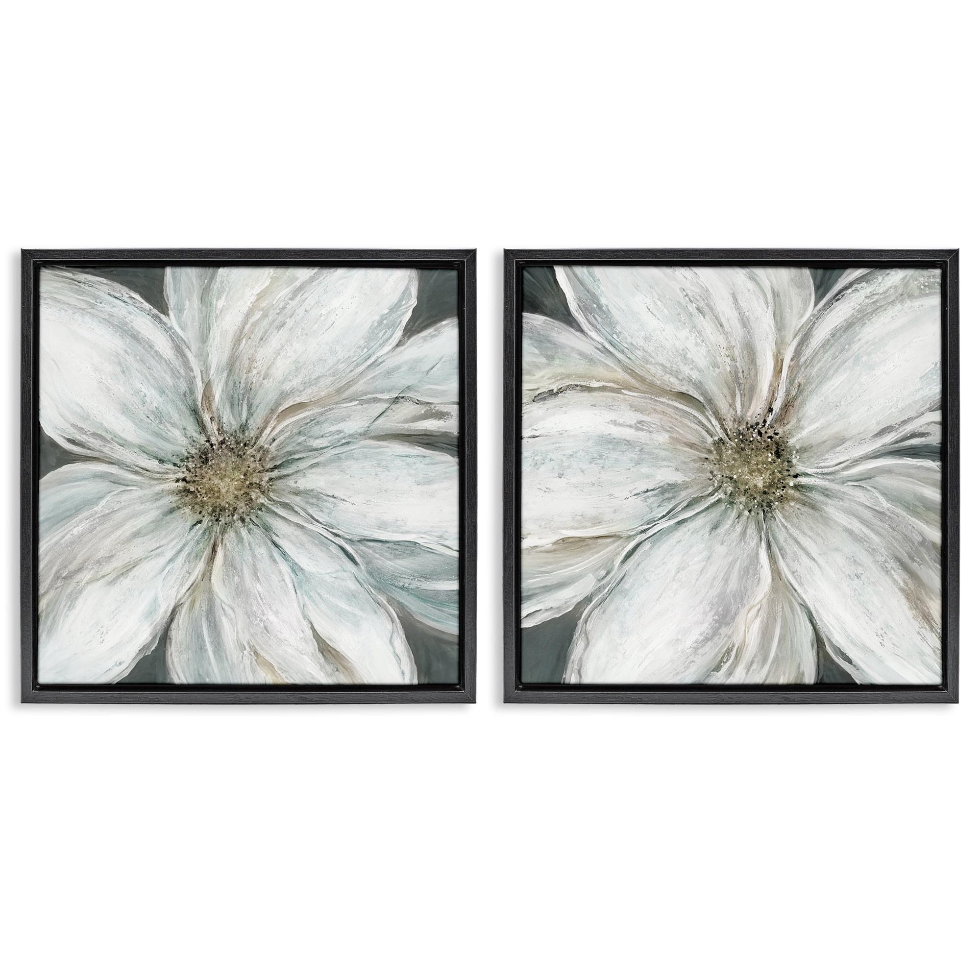 Stupell Industries Soft White Blossoms Closeup 2 Piece Black Framed Floater Canvas Set, design by Carol Robinson