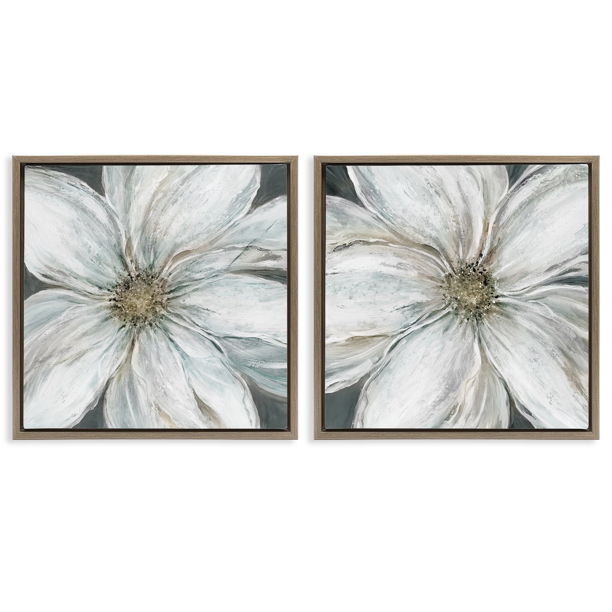 Stupell Industries Soft White Blossoms Closeup 2 Piece Brown Framed Floater Canvas Set, design by Carol Robinson