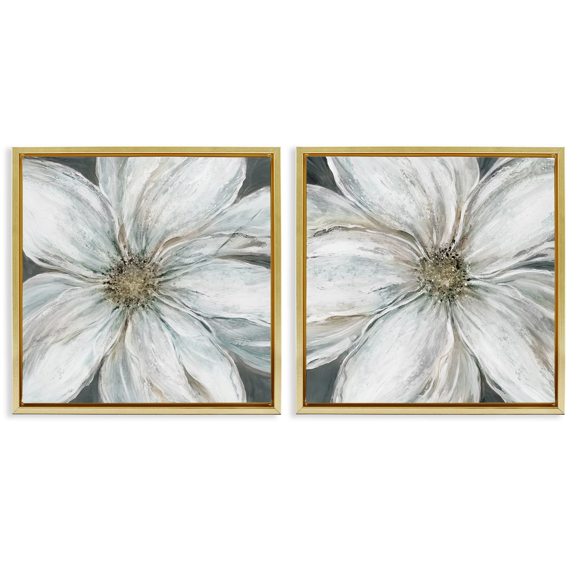 Stupell Industries Soft White Blossoms Closeup 2 Piece Gold Framed Floater Canvas Set, design by Carol Robinson