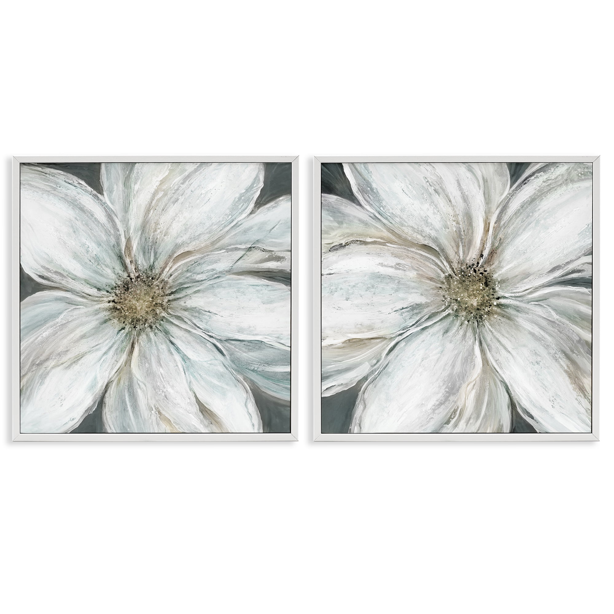 Stupell Industries Soft White Blossoms Closeup 2 Piece White Framed Giclee Art Set, design by Carol Robinson