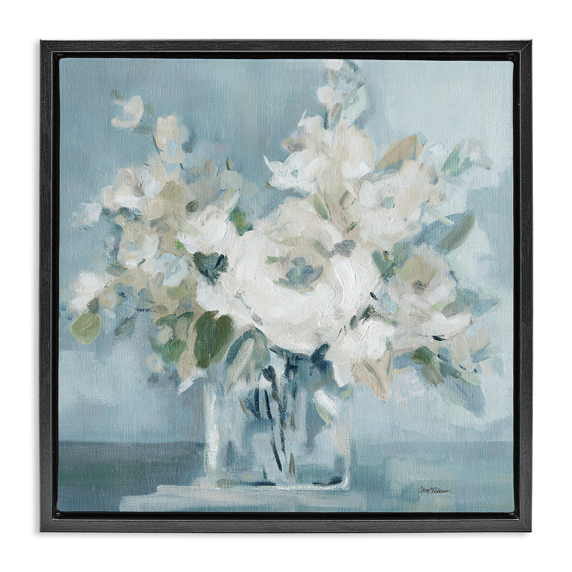 Stupell Industries Soft White Blossoms Vase Plants & Flowers Painting Black Floater Framed Canvas Art Print Wall Art, 25 x 25
