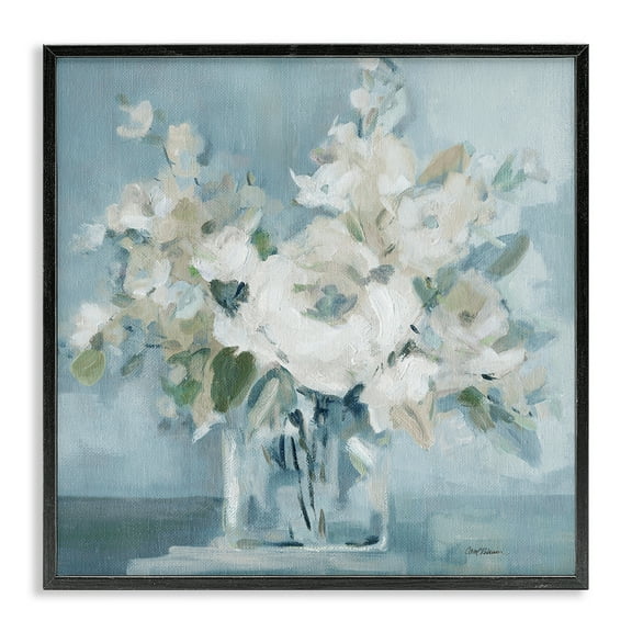 Stupell Industries Soft White Blossoms Vase Plants & Flowers Painting Black Framed Art Print Wall Art, 12 x 12