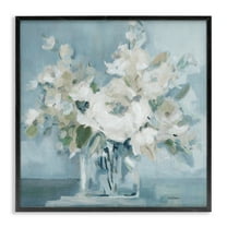Stupell Industries Soft White Blossoms Vase Plants & Flowers Painting Black Framed Art Print Wall Art, 12 x 12