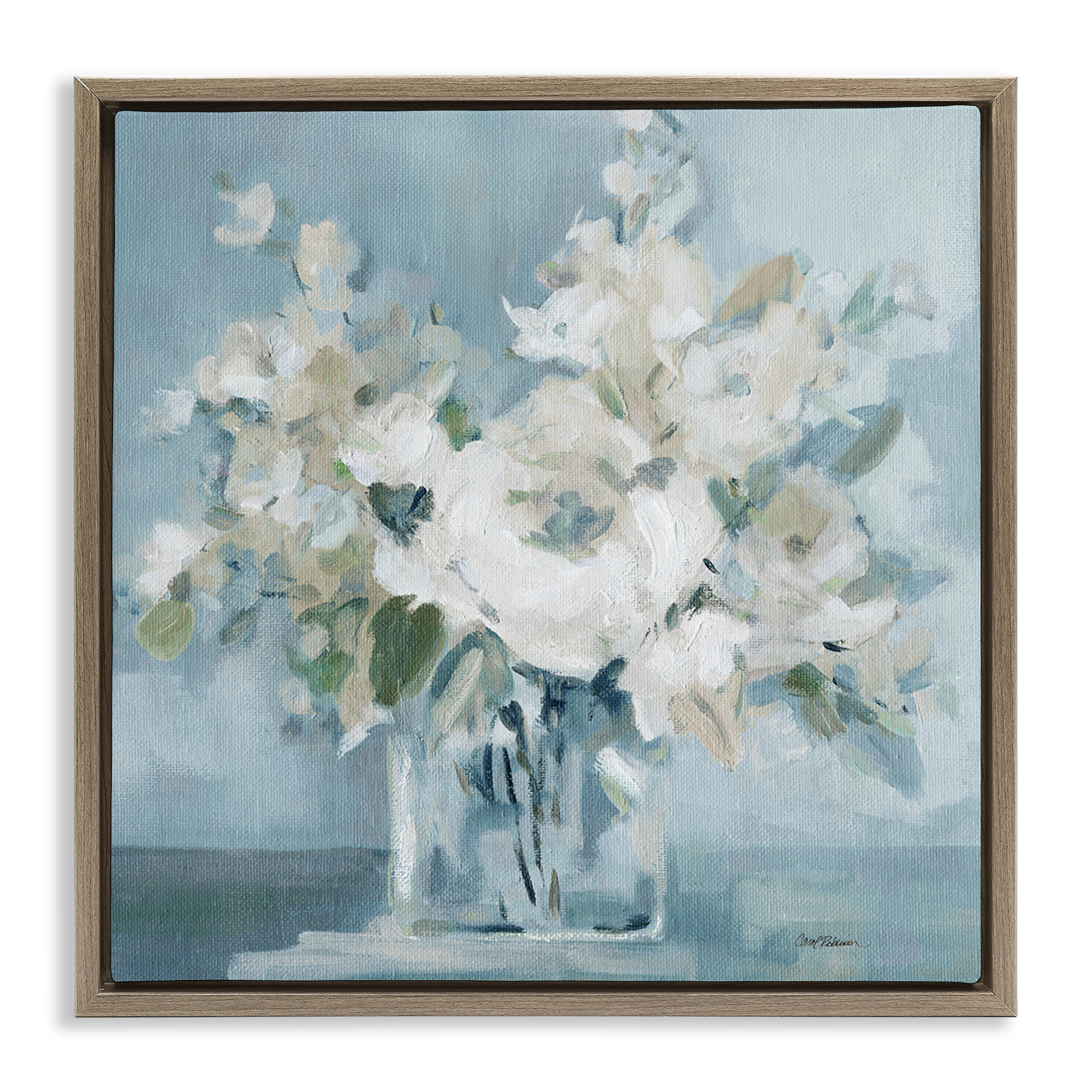 Stupell Industries Soft White Blossoms Vase Plants & Flowers Painting Brown Floater Framed Canvas Art Print Wall Art, 25 x 25