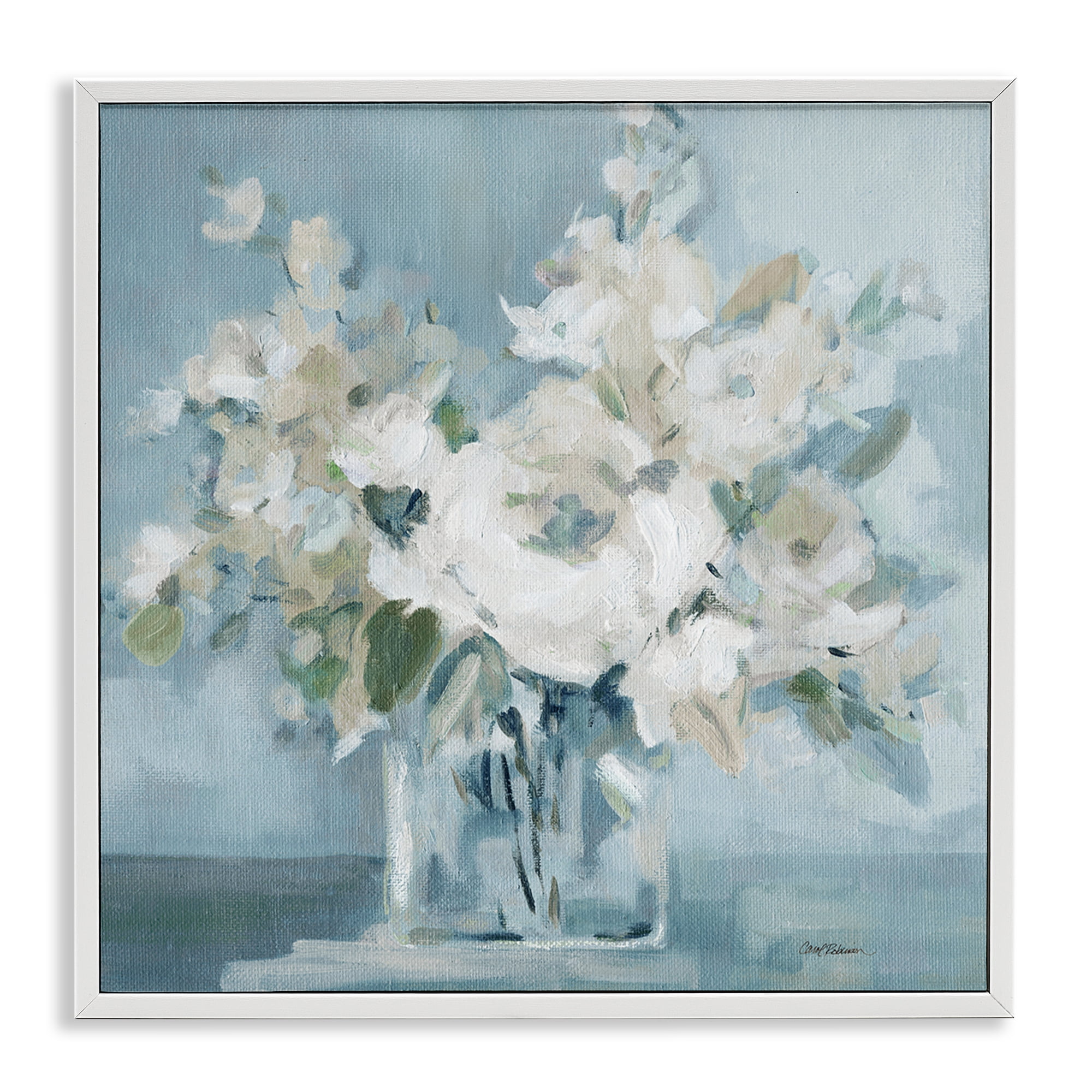 Stupell Industries Soft White Blossoms Vase Plants & Flowers Painting White Framed Art Print Wall Art, 24 x 24